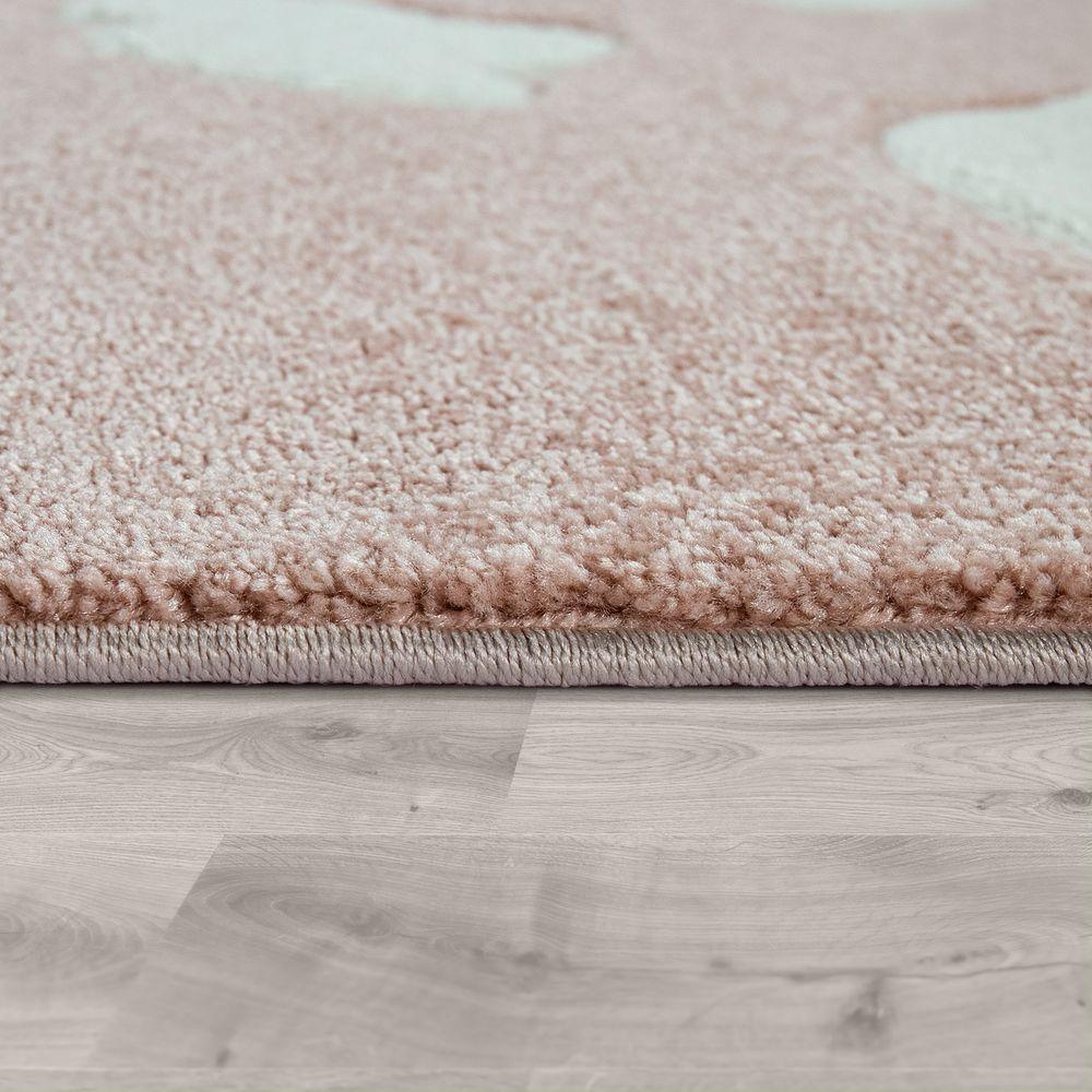 Kids Room Rug Cosmo with Clouds in Pastel Pink White