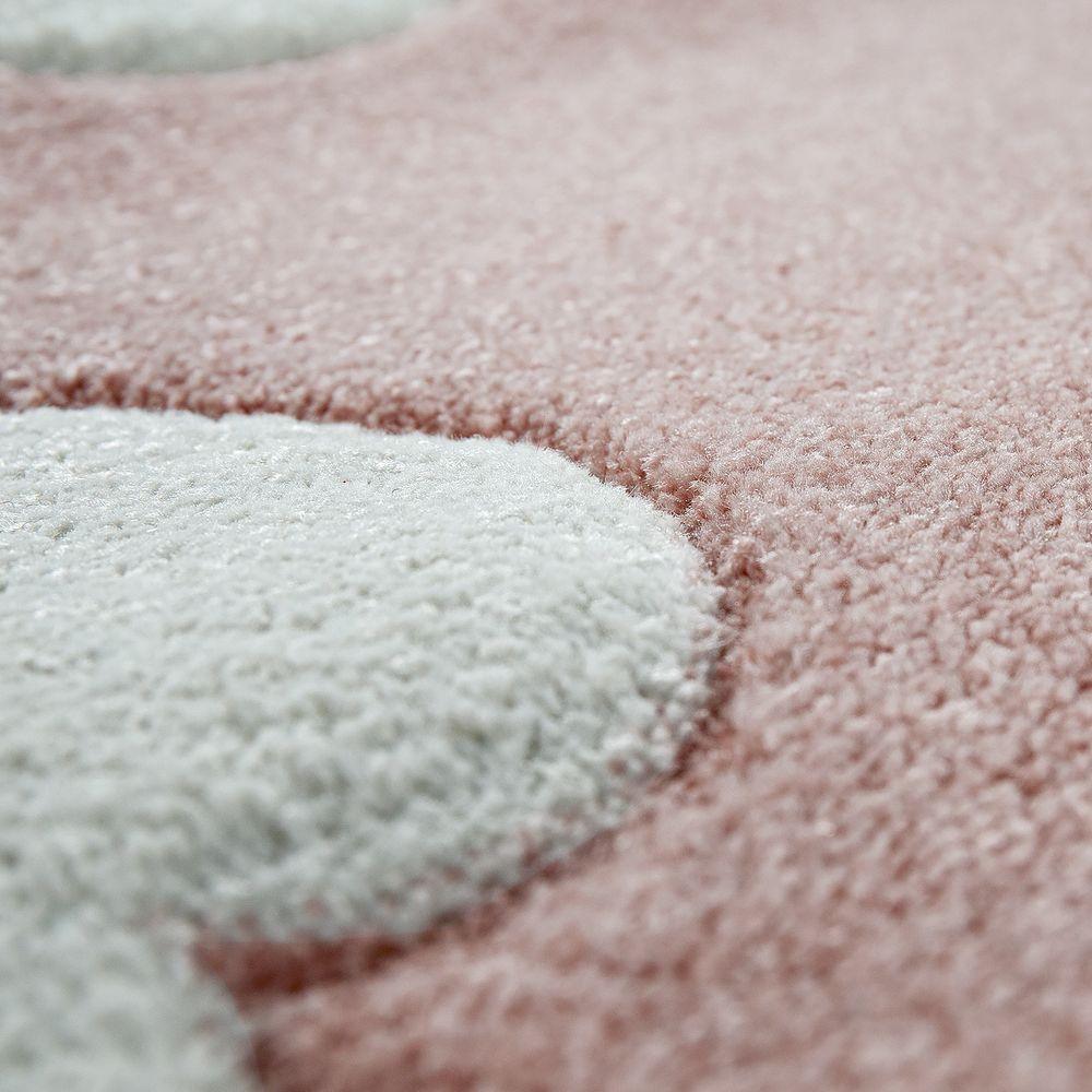Kids Room Rug Cosmo with Clouds in Pastel Pink White