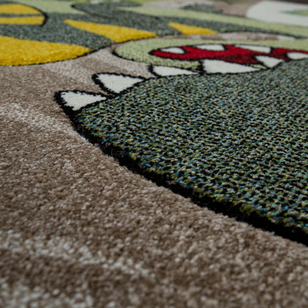 Kids Room Rug Dinosaur Jungle Volcano 3D in Green