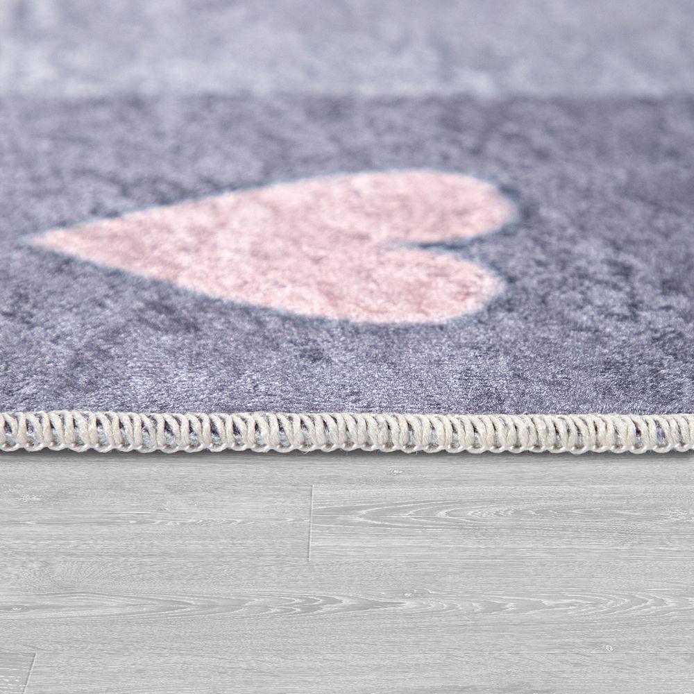 Kids Rug Cloud and Hearts for Nursery in Grey Pink
