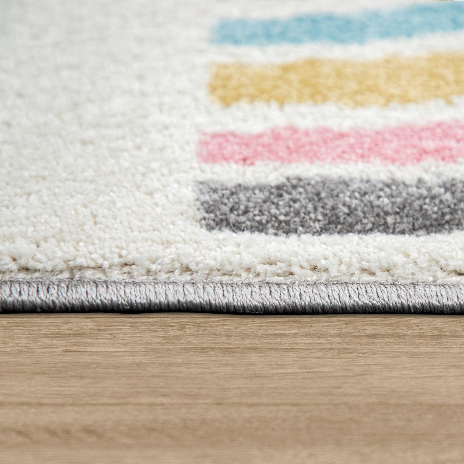 Kids Rug Cosmo with Rainbow & Clouds in Colorful Pink