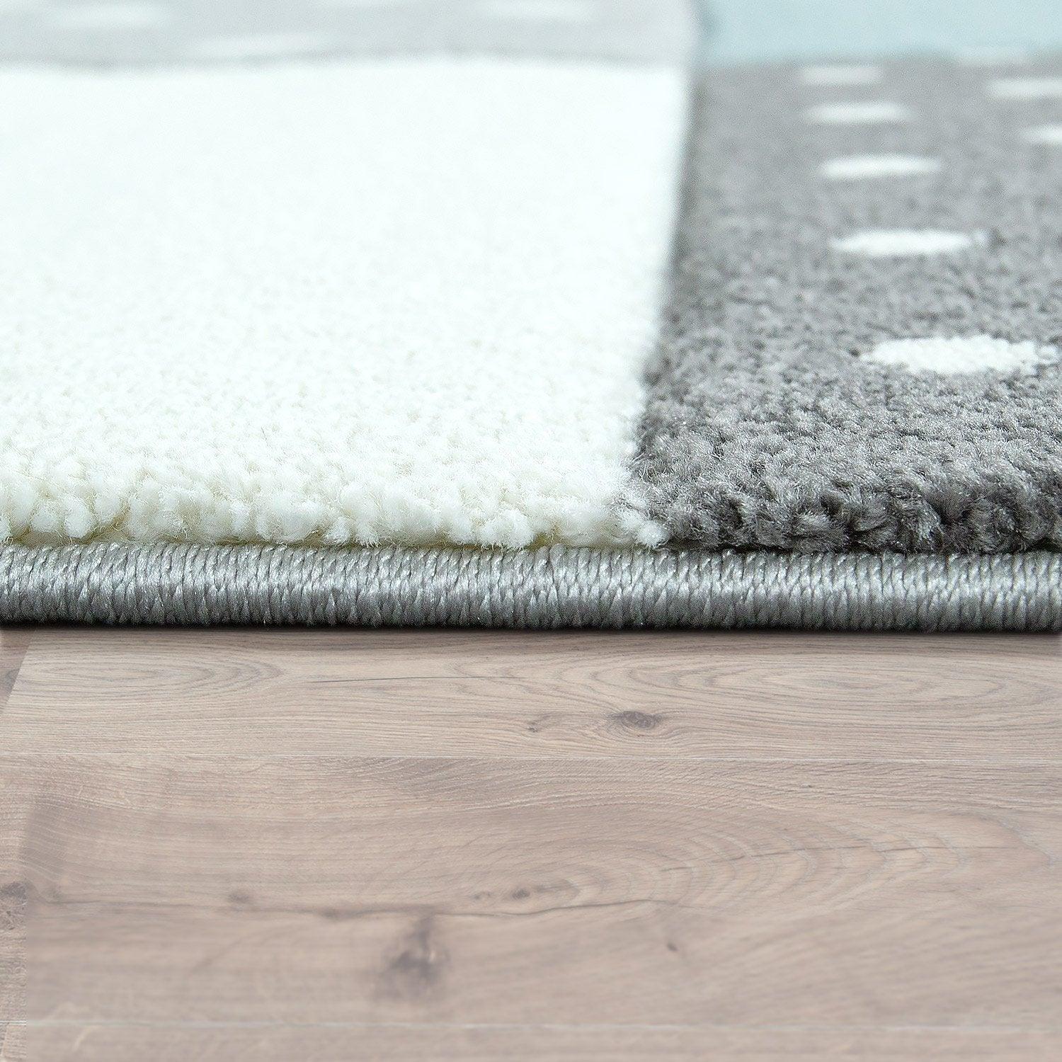 Kids Rug Dots Hearts Stars Checked White Blue Pastel