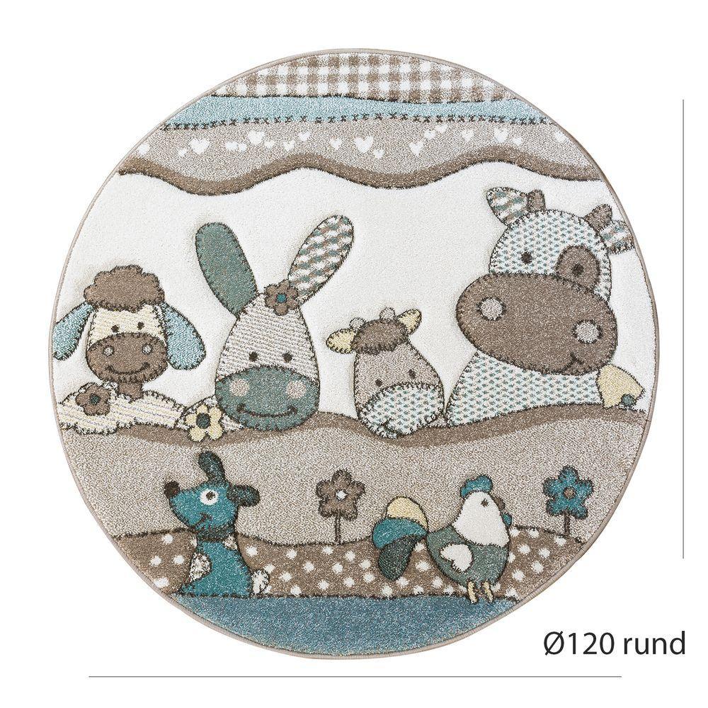 Kids Rug Nursery Contour Cut Farm Animals Beige Cream Pastel