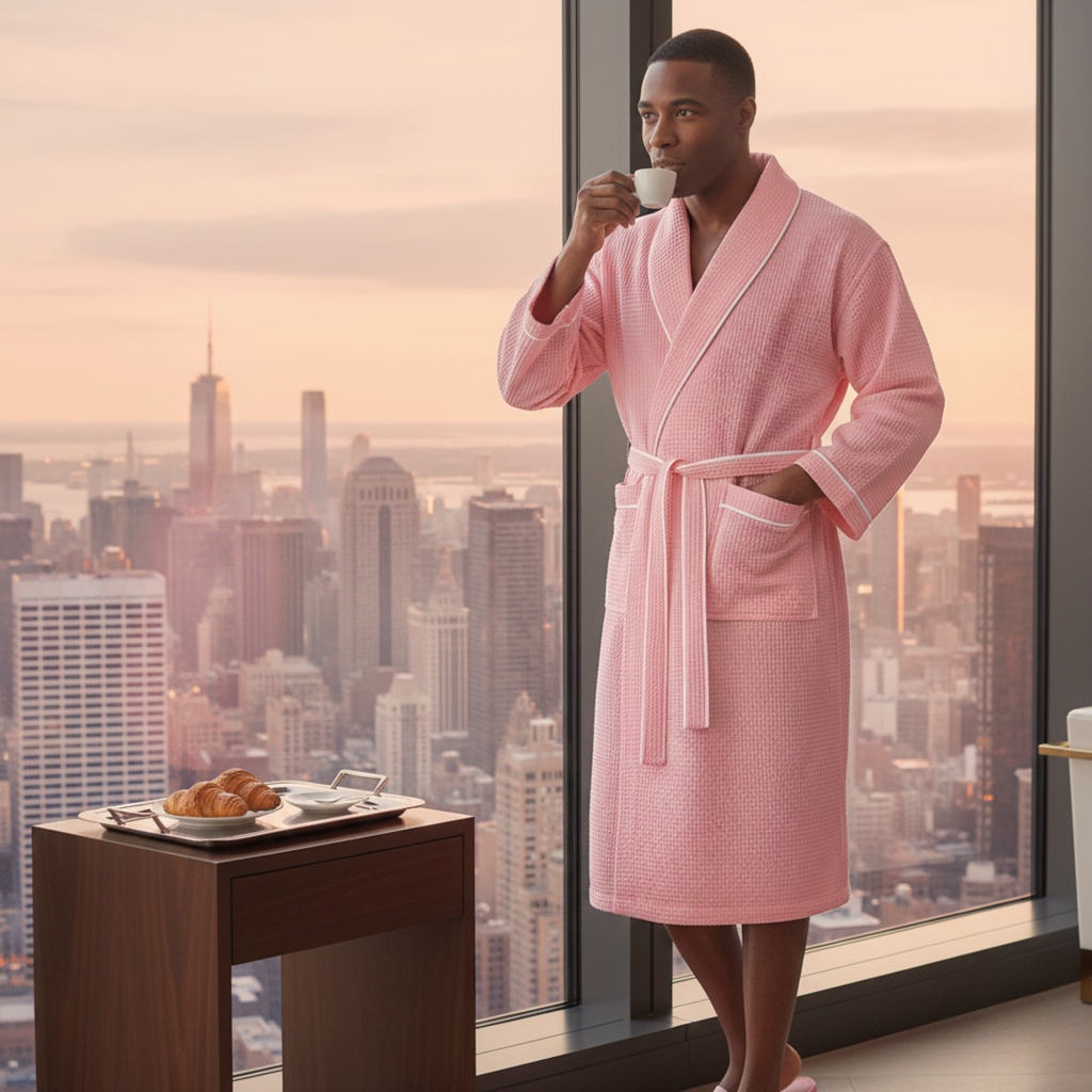 Premium Waffle Piping Robe for Men
