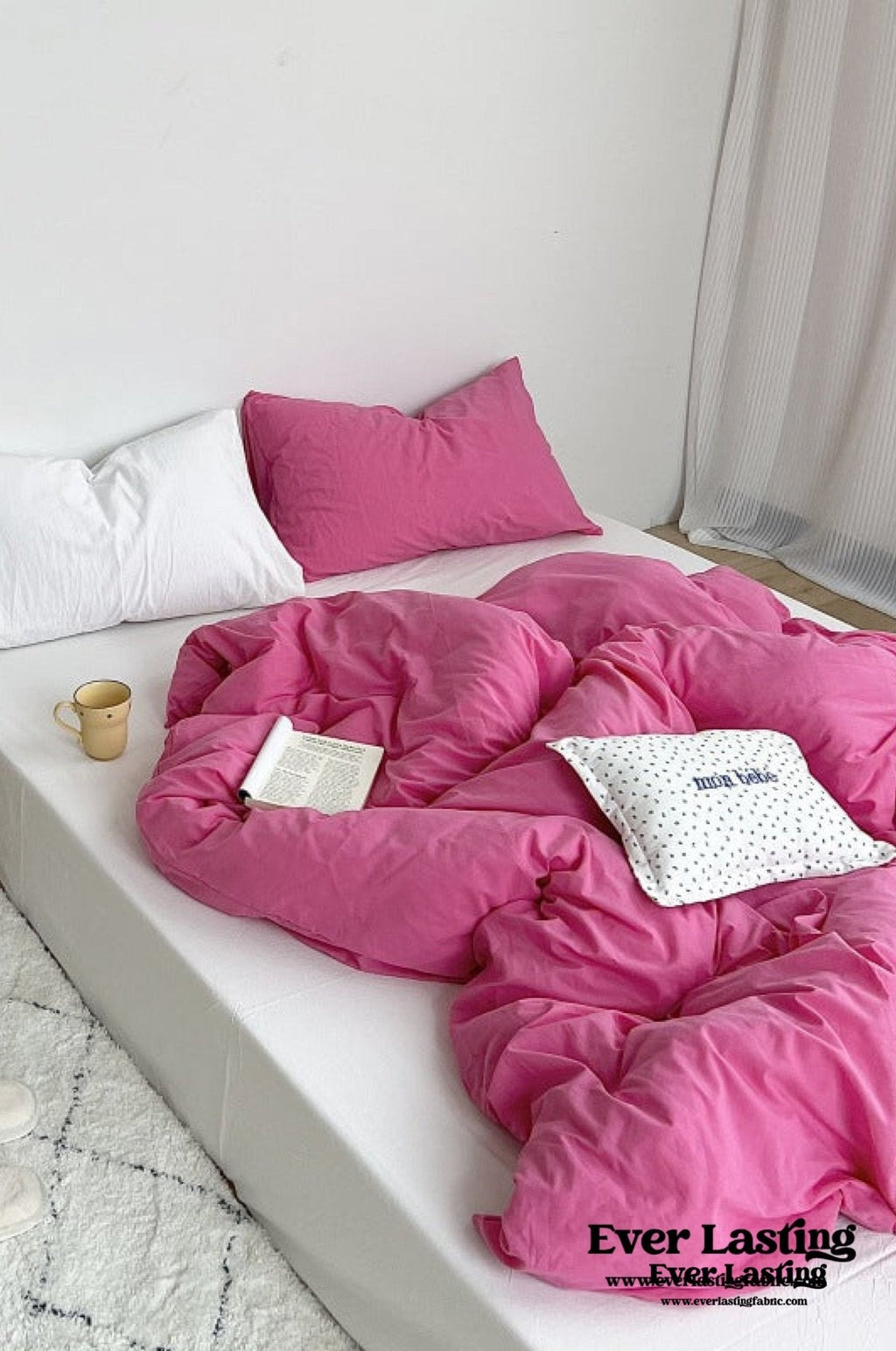 Mixed Color Washed Cotton Bedding Set / Baby Pink + White