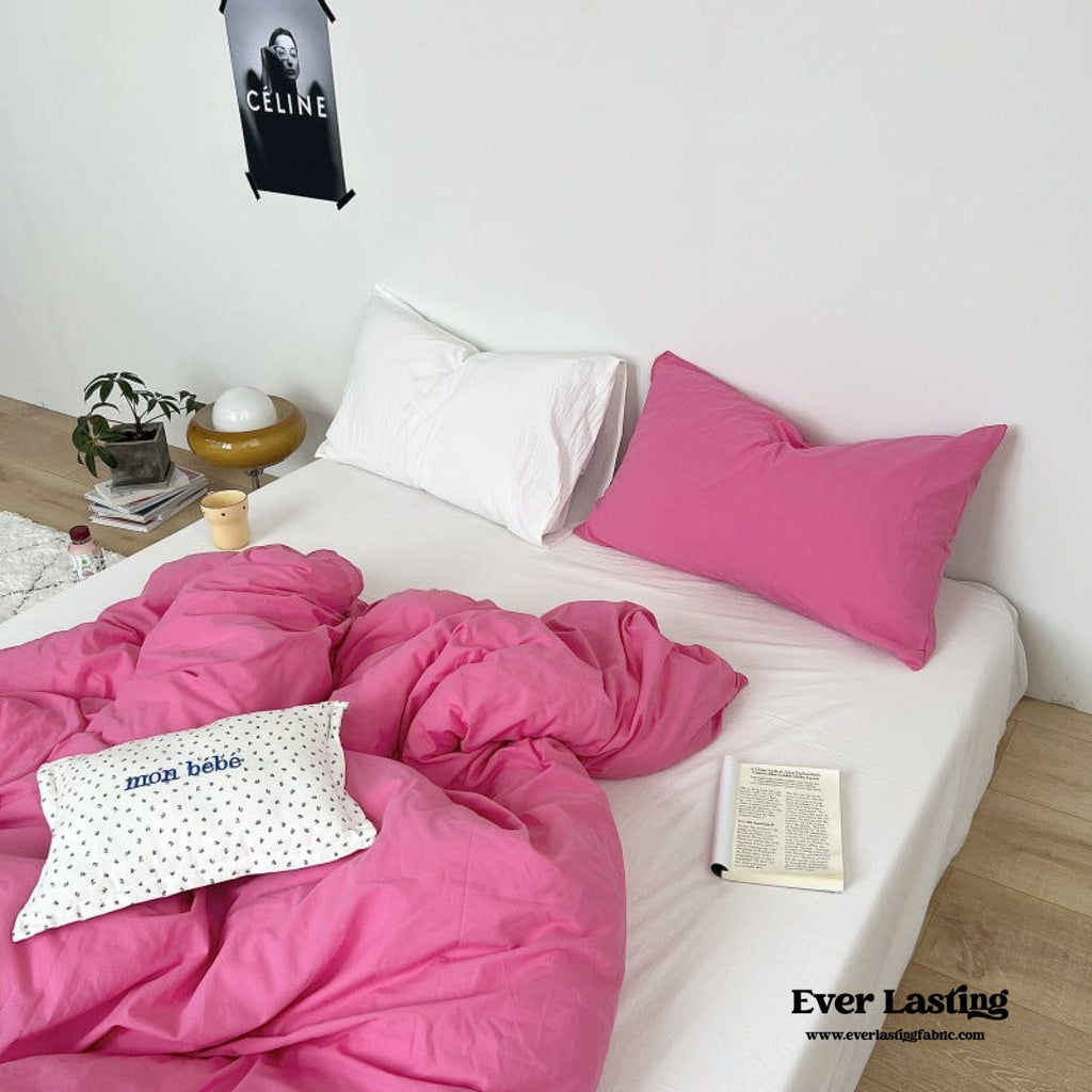 Mixed Color Washed Cotton Bedding Set / Baby Pink + White