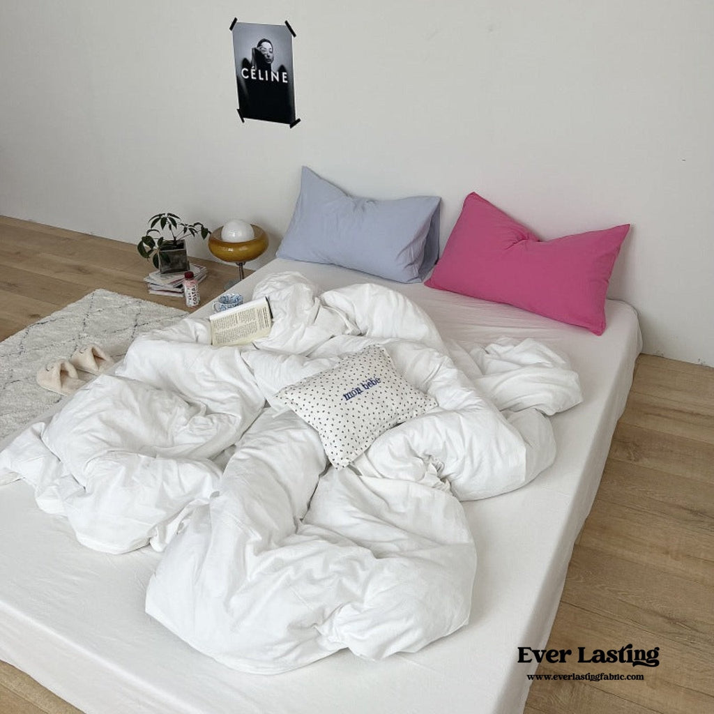 Mixed Color Washed Cotton Bedding Set / Baby Pink + White