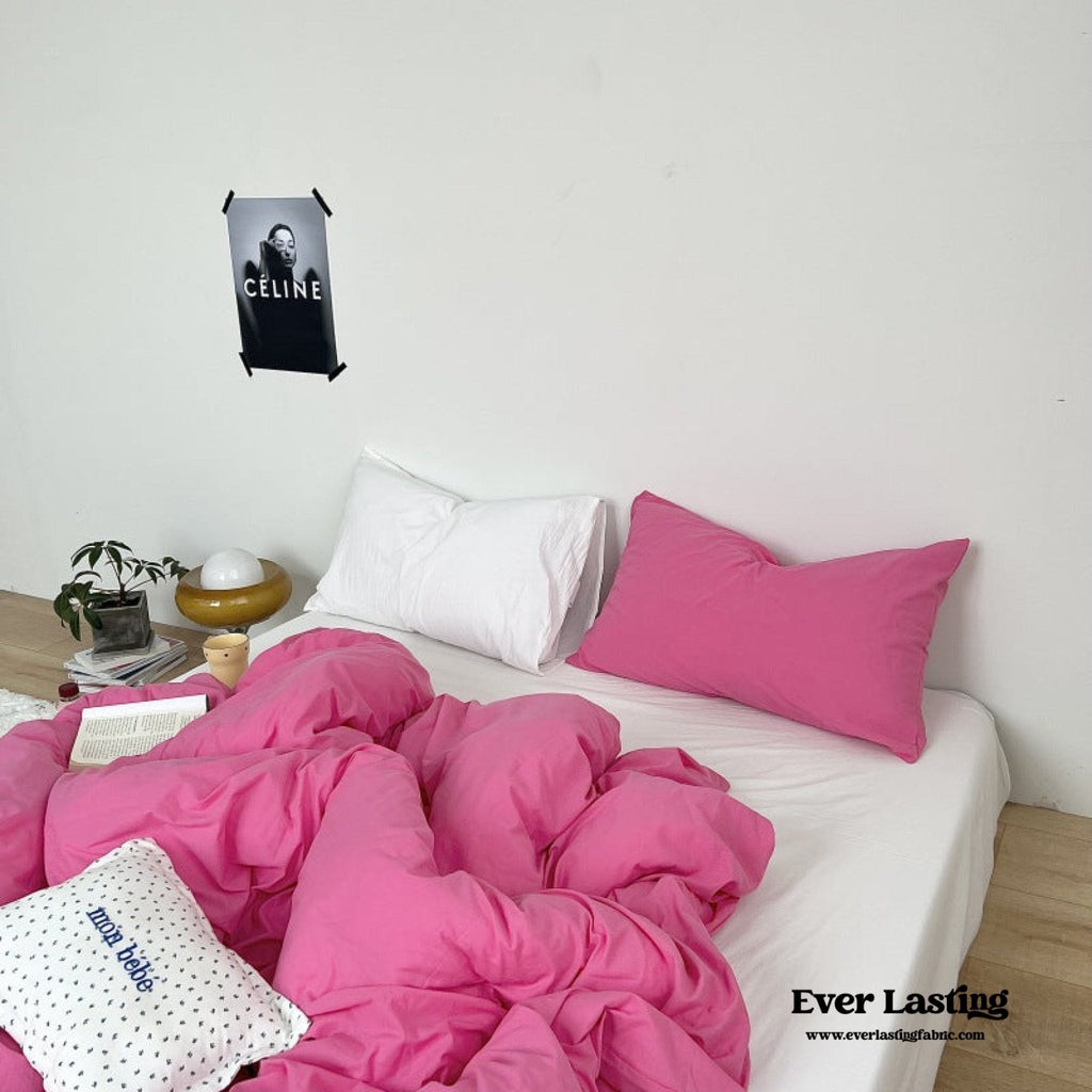 Mixed Color Washed Cotton Bedding Set / Baby Pink + White