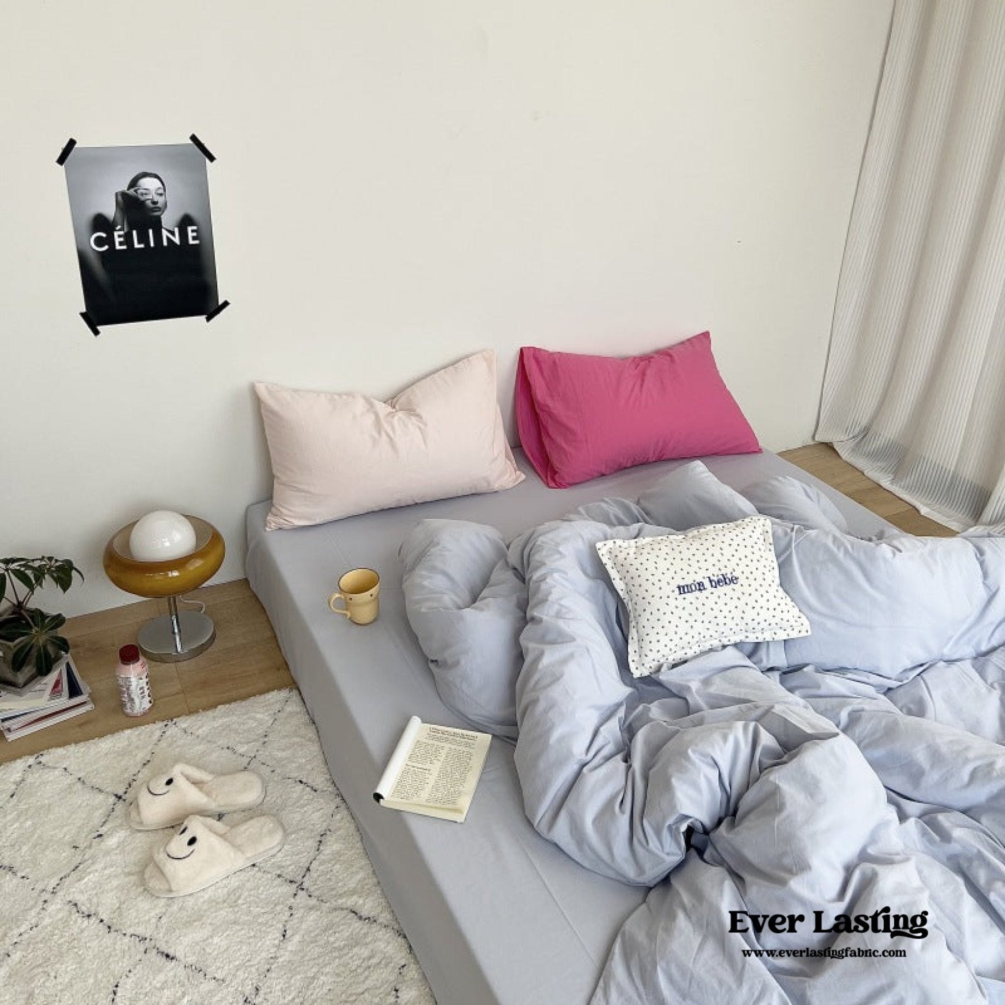 Mixed Color Washed Cotton Bedding Set / Baby Pink + White