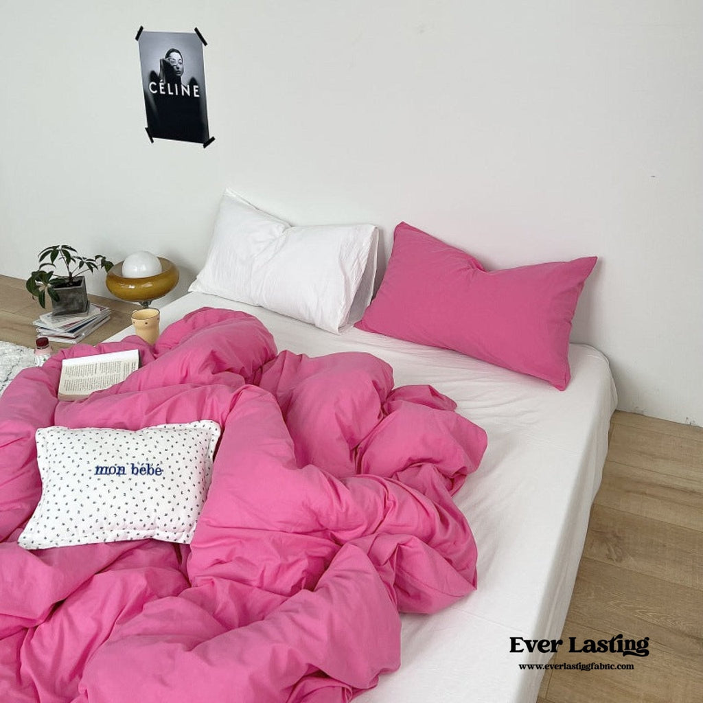 Mixed Color Washed Cotton Bedding Set / Baby Pink + White