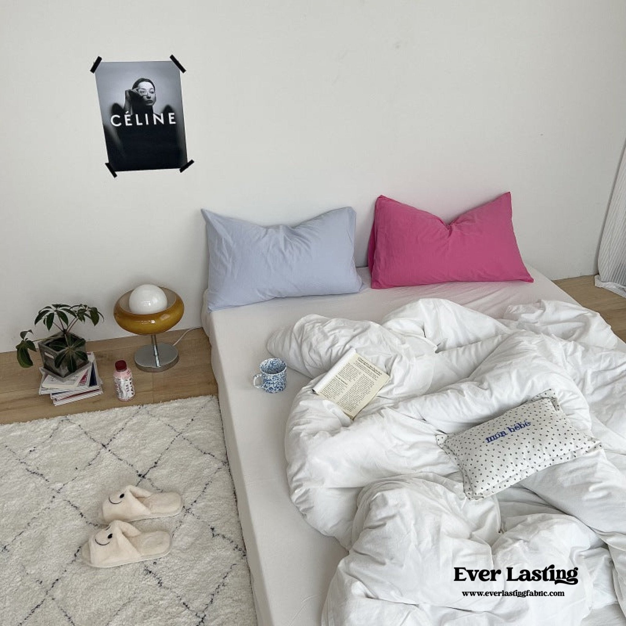 Mixed Color Washed Cotton Bedding Set / Baby Pink + White