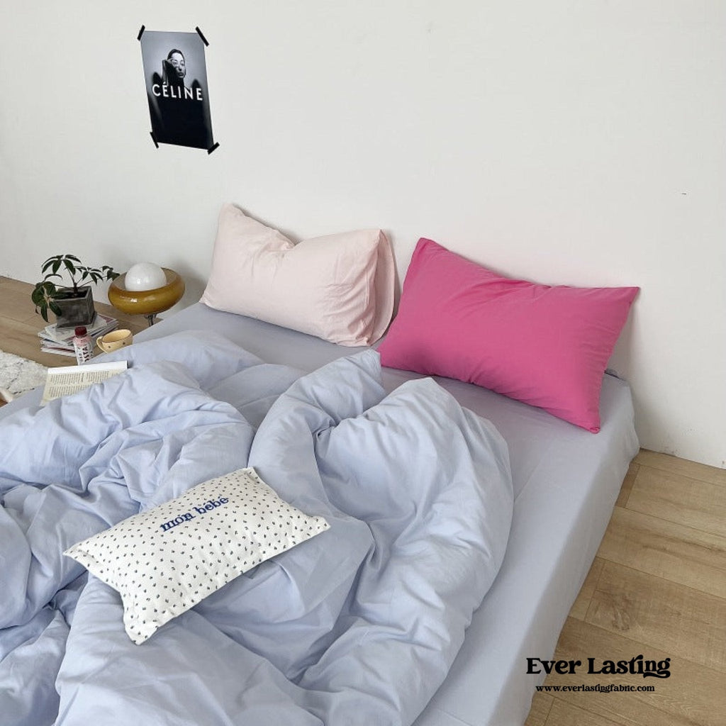 Mixed Color Washed Cotton Bedding Set / Baby Pink + White