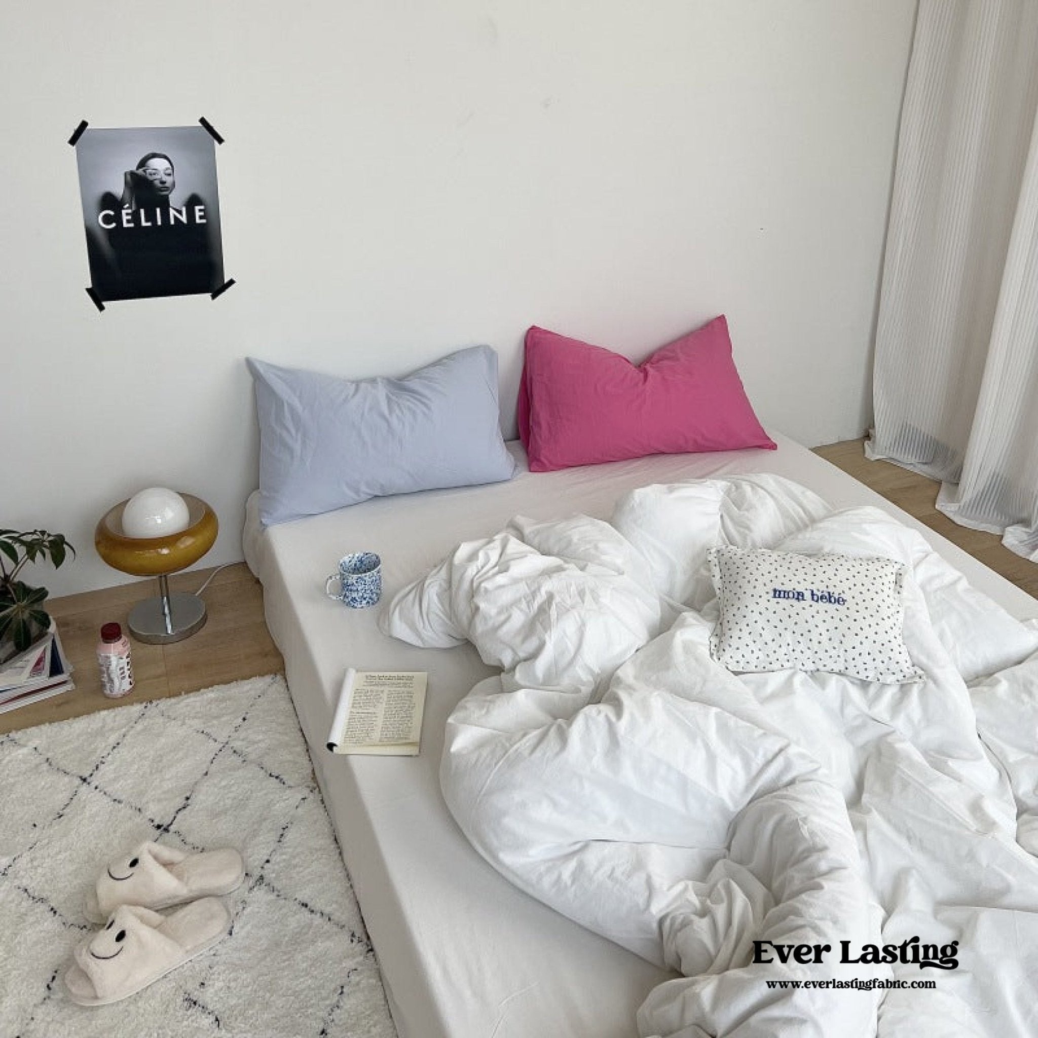 Mixed Color Washed Cotton Bedding Set / Baby Pink + White