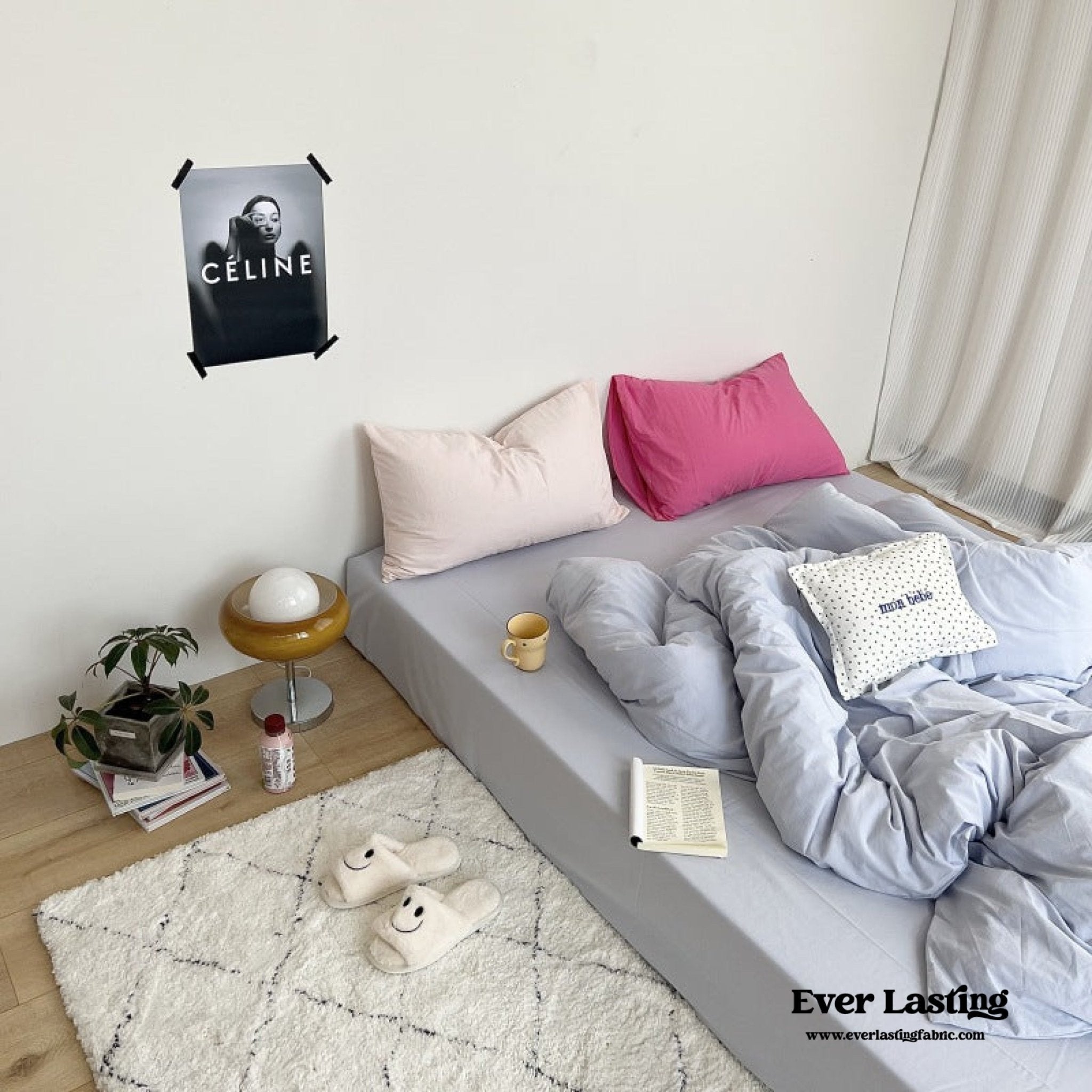 Mixed Color Washed Cotton Bedding Set / Baby Pink + White