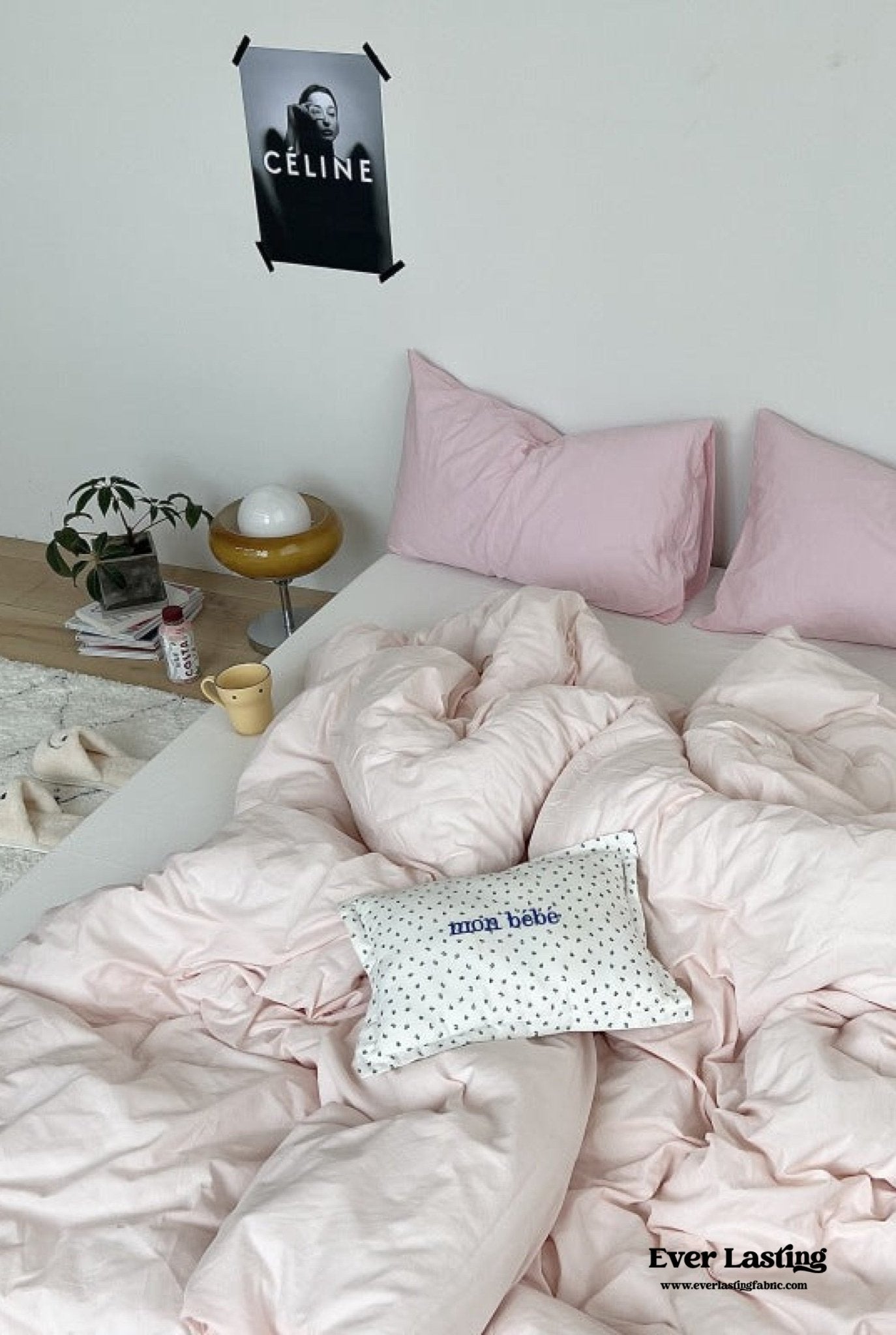 Mixed Color Washed Cotton Bedding Set / Baby Pink + White