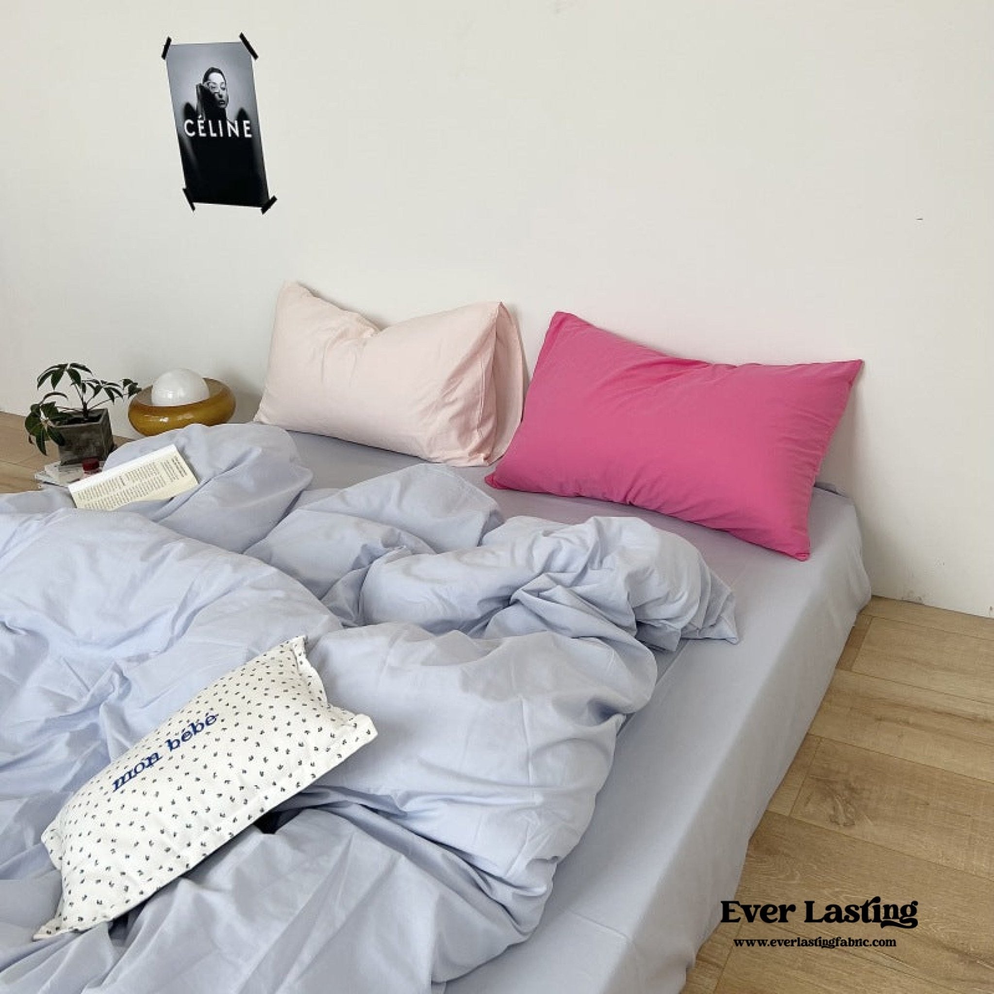 Mixed Color Washed Cotton Bedding Set / Baby Pink + White