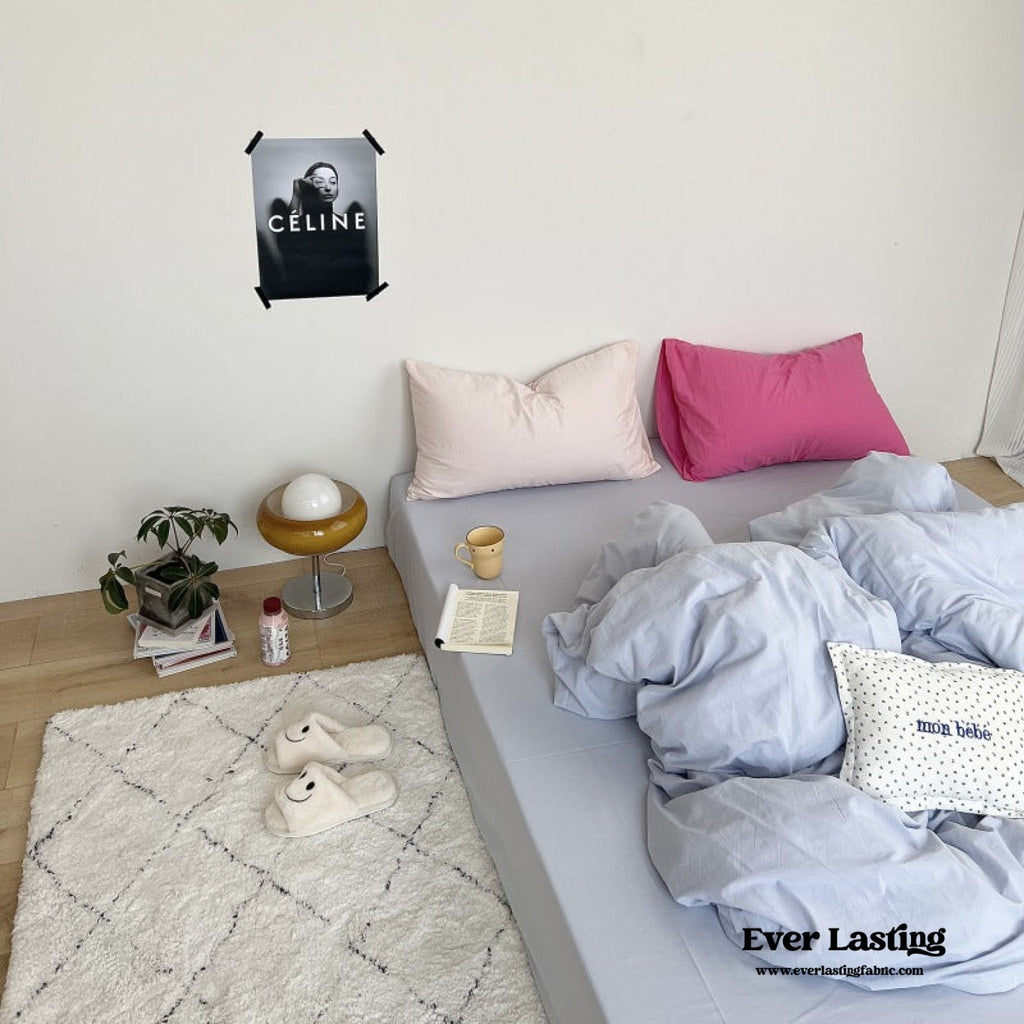 Mixed Color Washed Cotton Bedding Set / Baby Pink + White