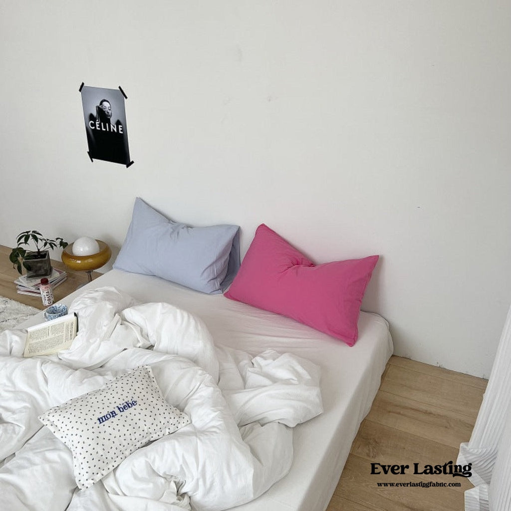 Mixed Color Washed Cotton Bedding Set / Baby Pink + White