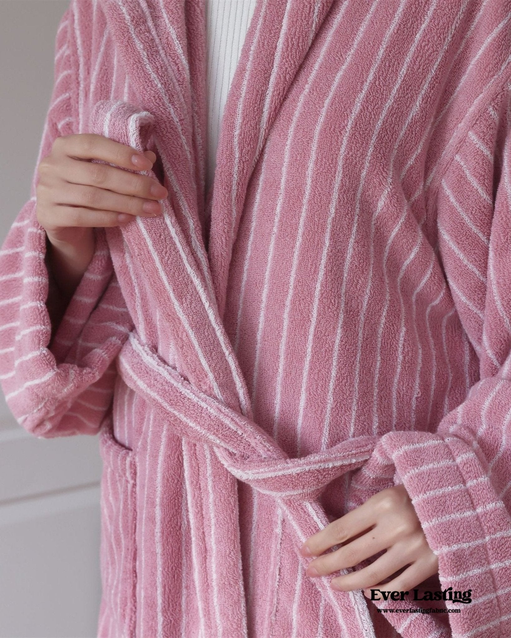 Modern Striped Cotton Bathrobe Set / Blue