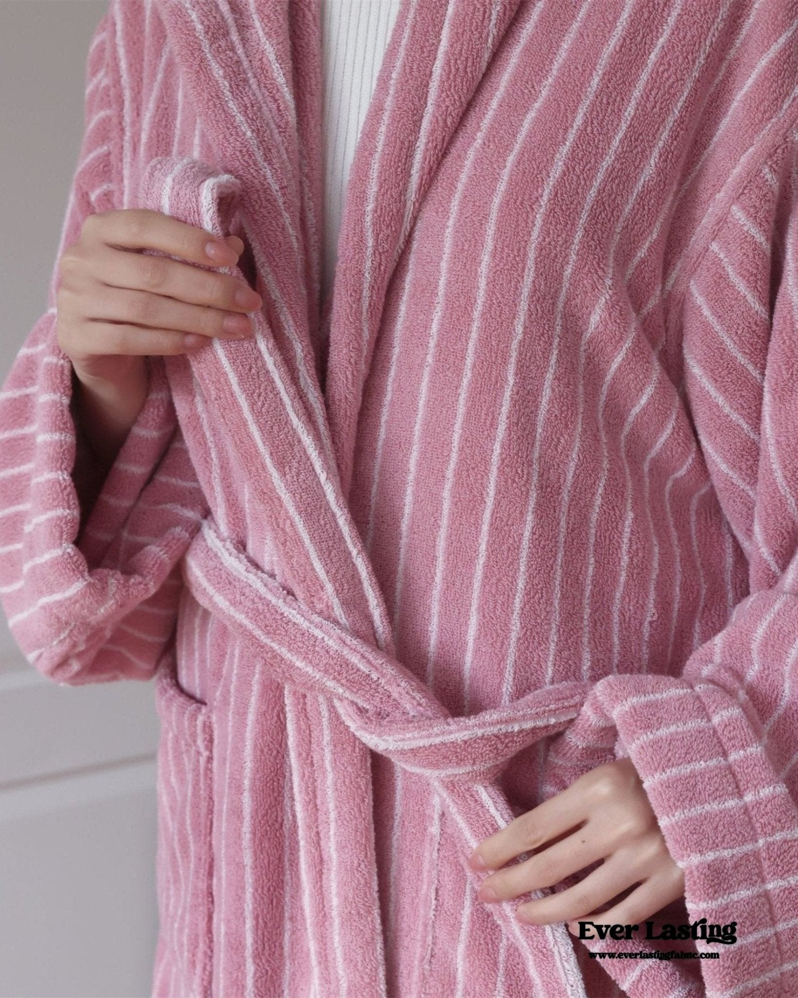 Modern Striped Cotton Bathrobe Set / Pink