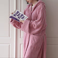 Modern Striped Cotton Bathrobe Set / Pink