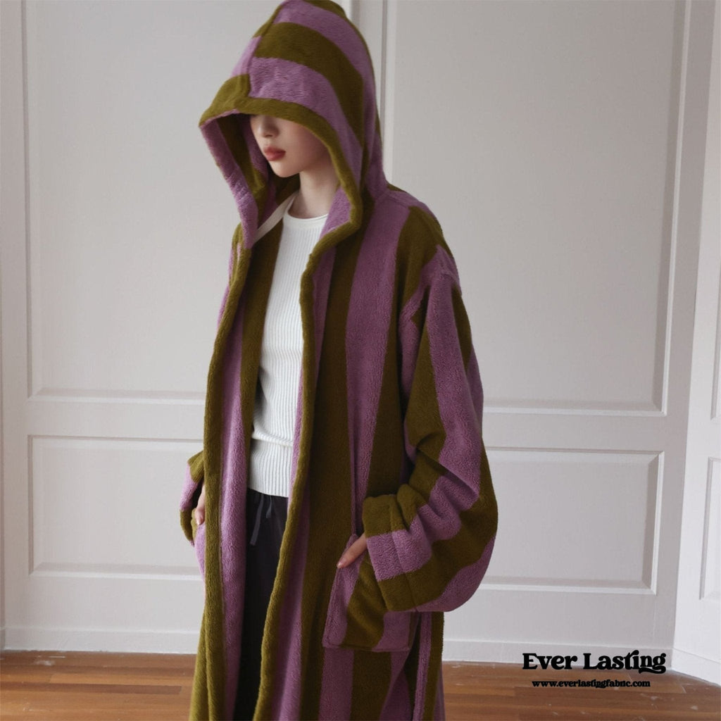 Modern Striped Cotton Bathrobe Set / Purple