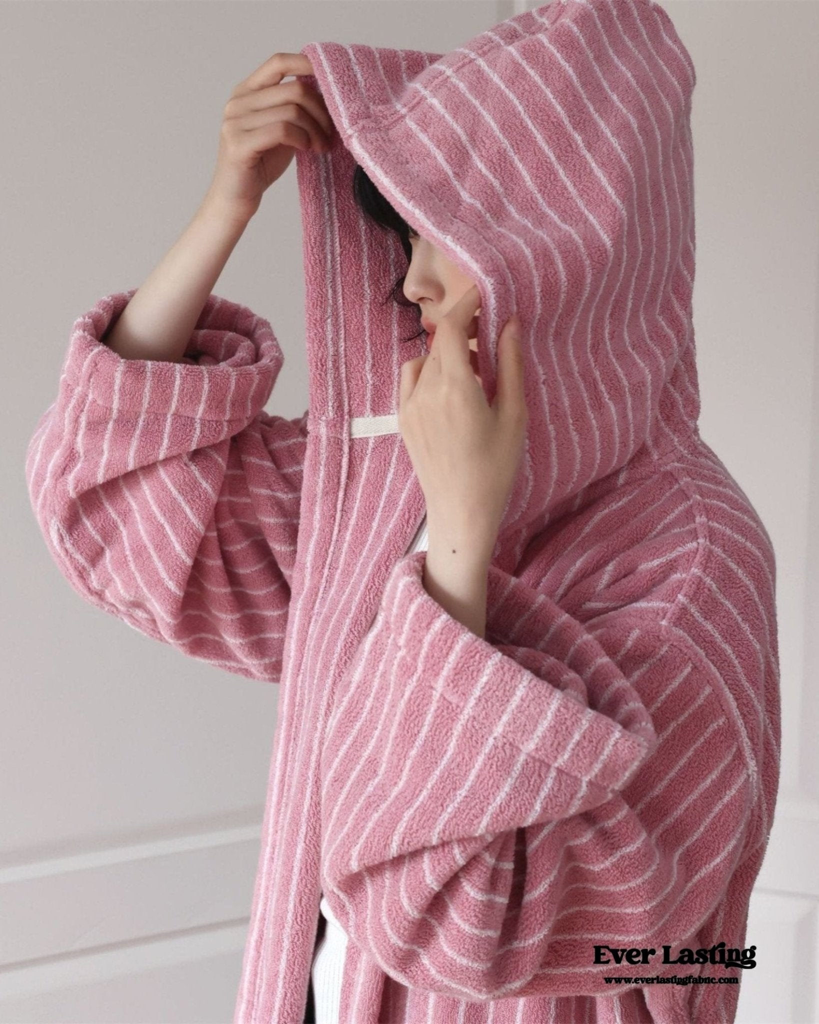 Modern Striped Cotton Bathrobe Set / Purple