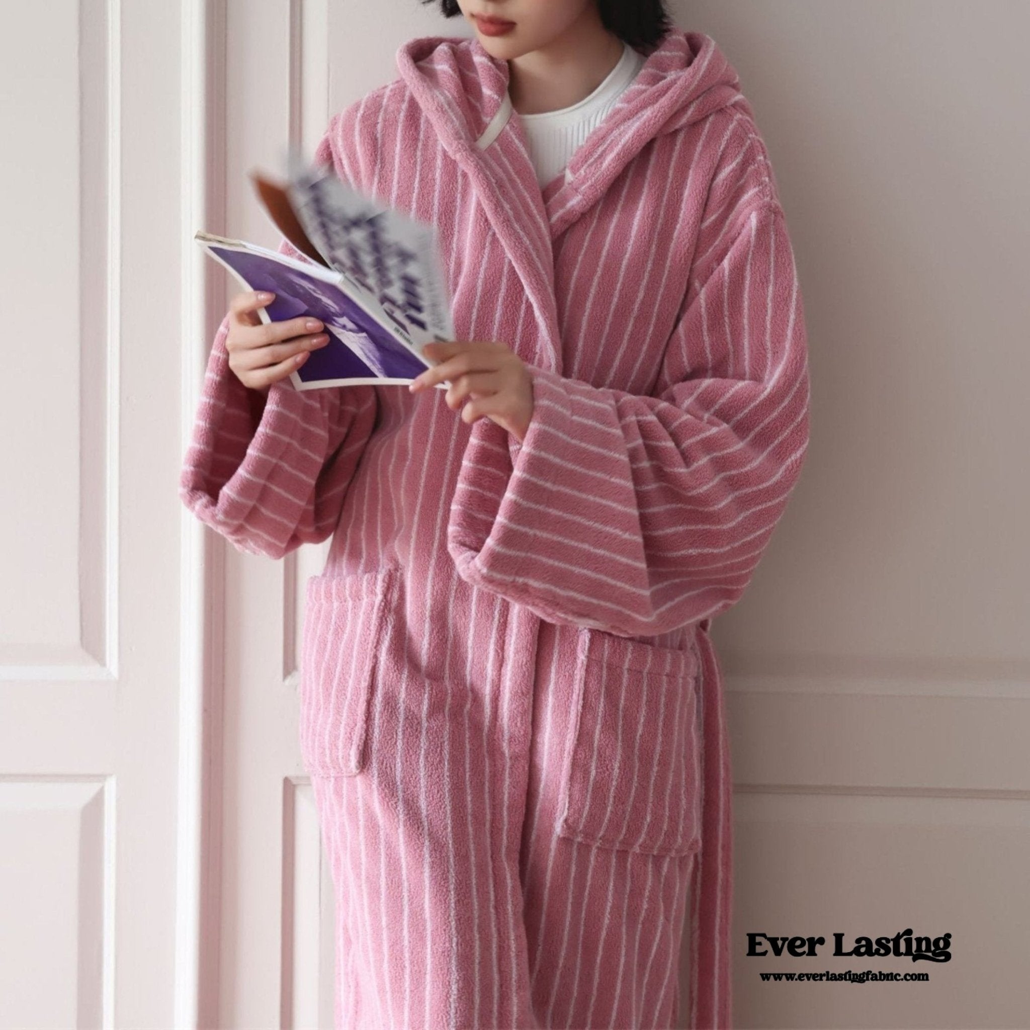 Modern Striped Cotton Bathrobe Set / Purple