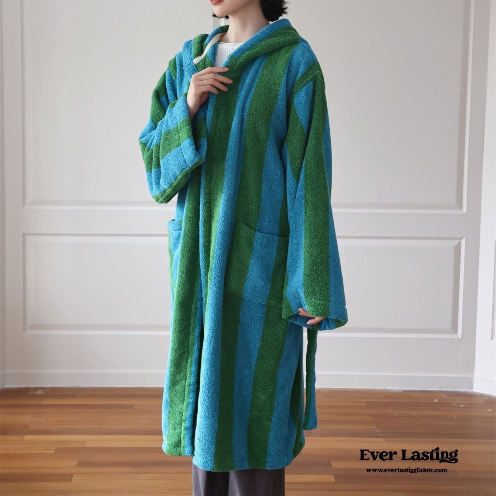 Modern Striped Cotton Bathrobe Set / Purple