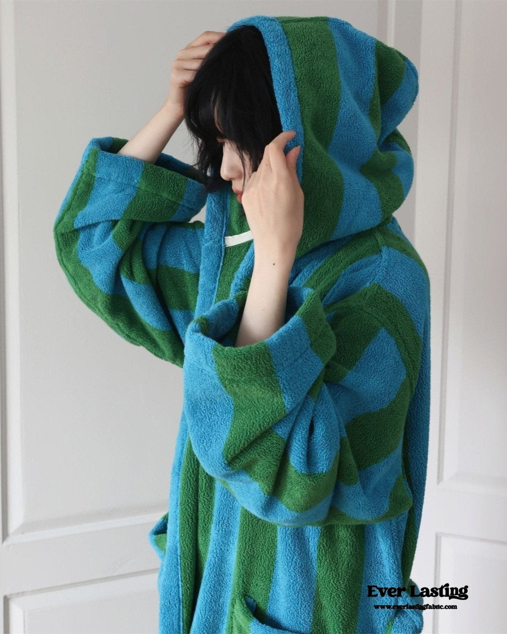 Modern Striped Cotton Bathrobe Set / Purple