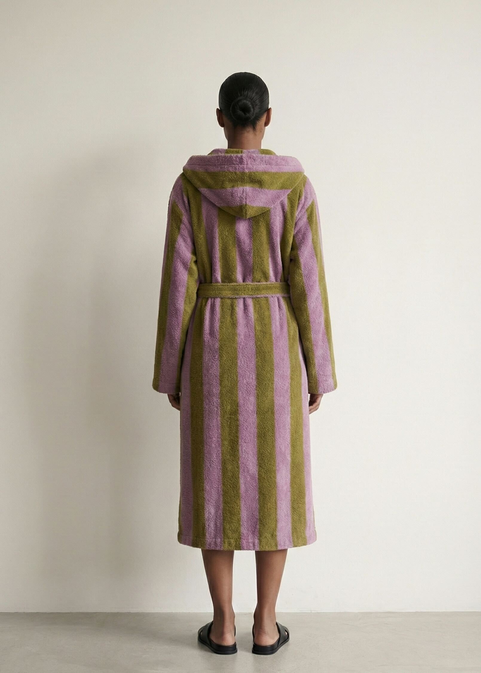 Modern Striped Cotton Bathrobe Set / Purple