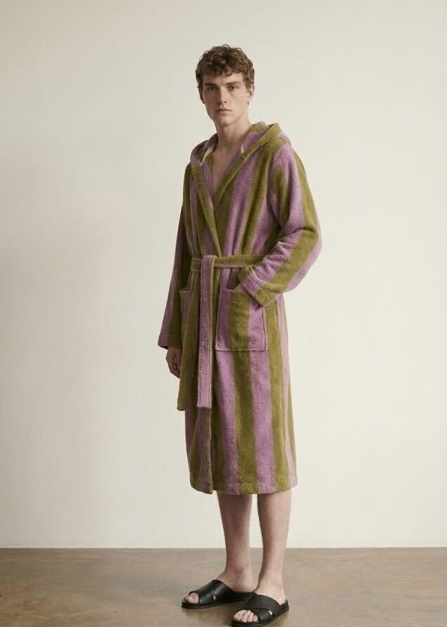 Modern Striped Cotton Bathrobe Set / Purple
