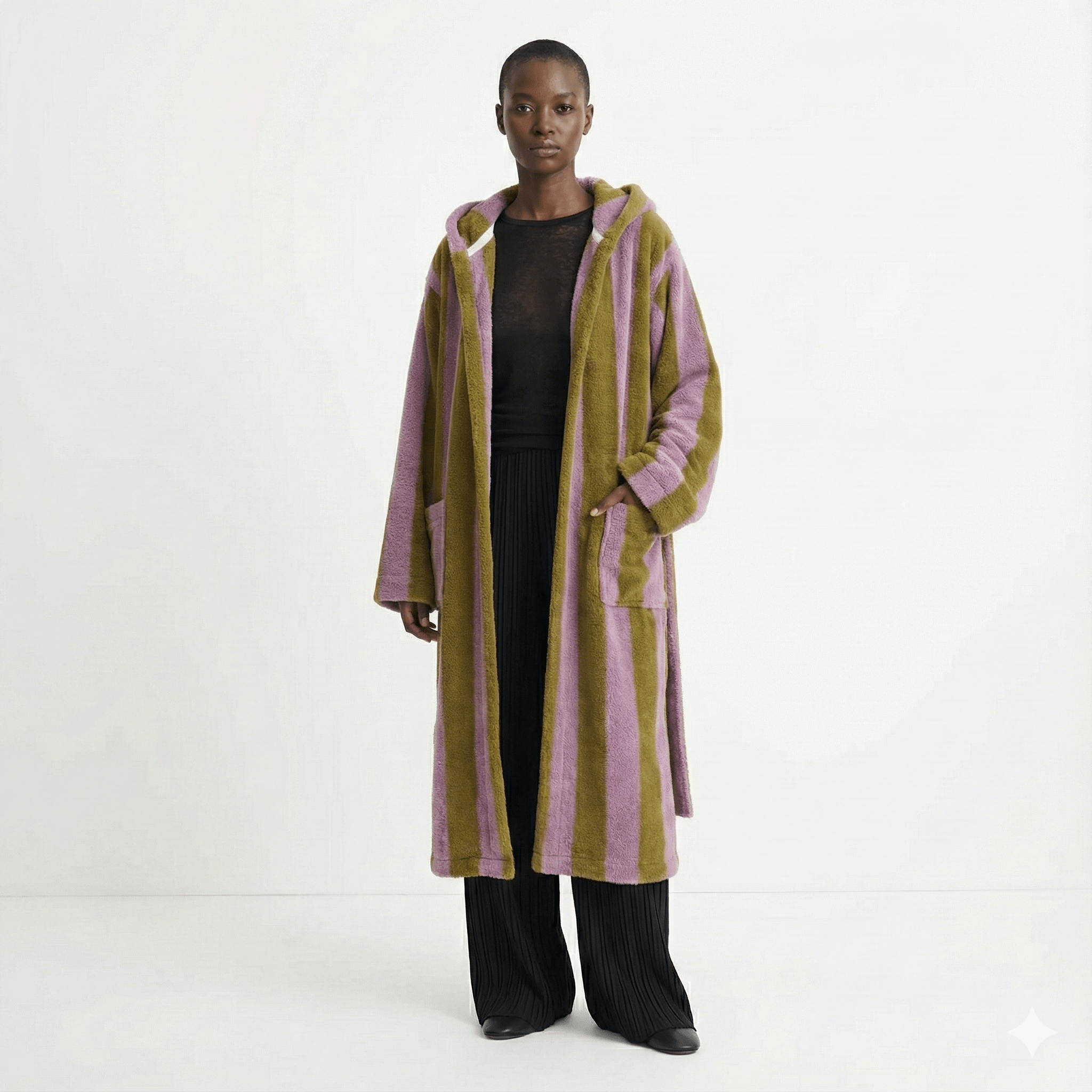 Modern Striped Cotton Bathrobe Set / Purple