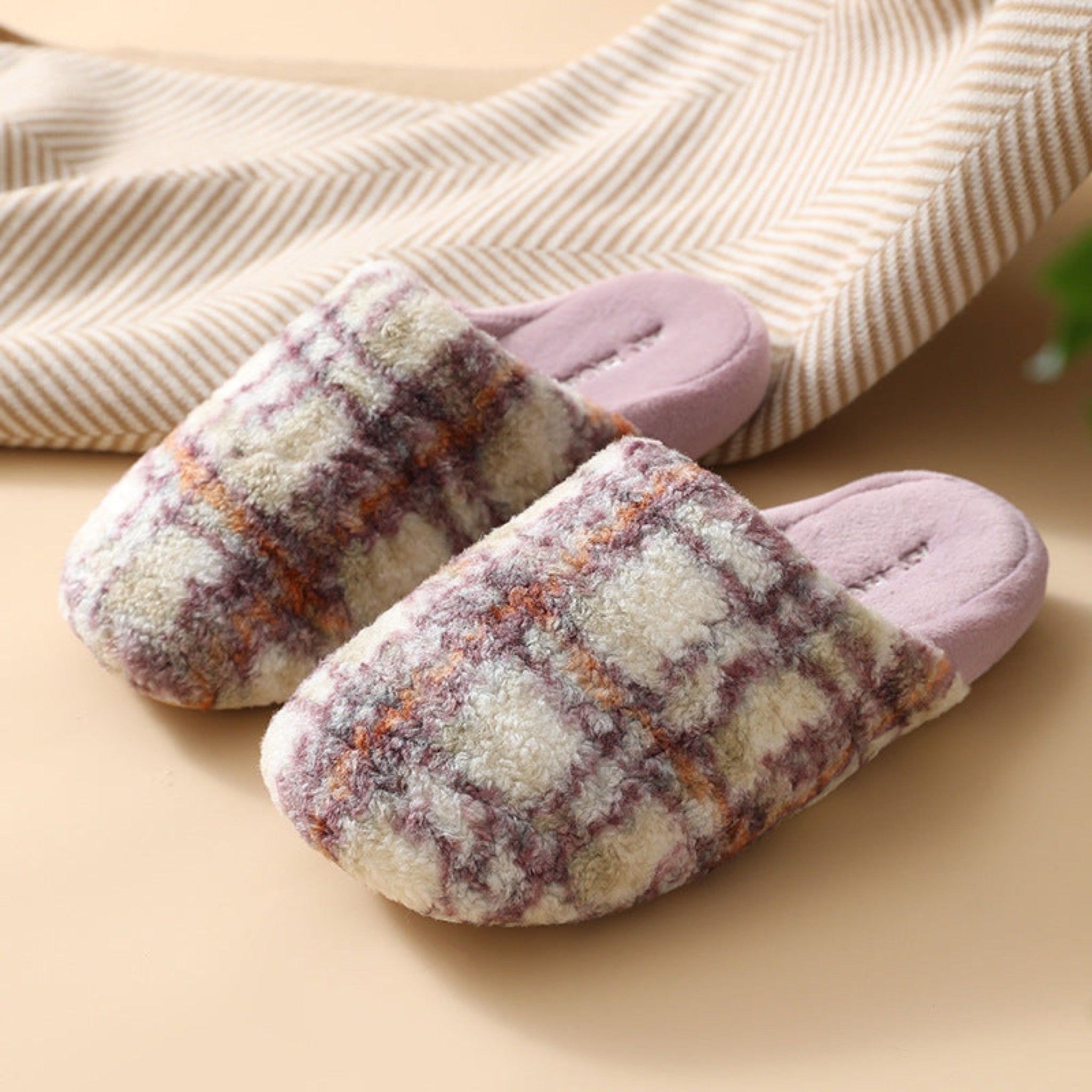 Modern Warm House Slippers / Blue Striped