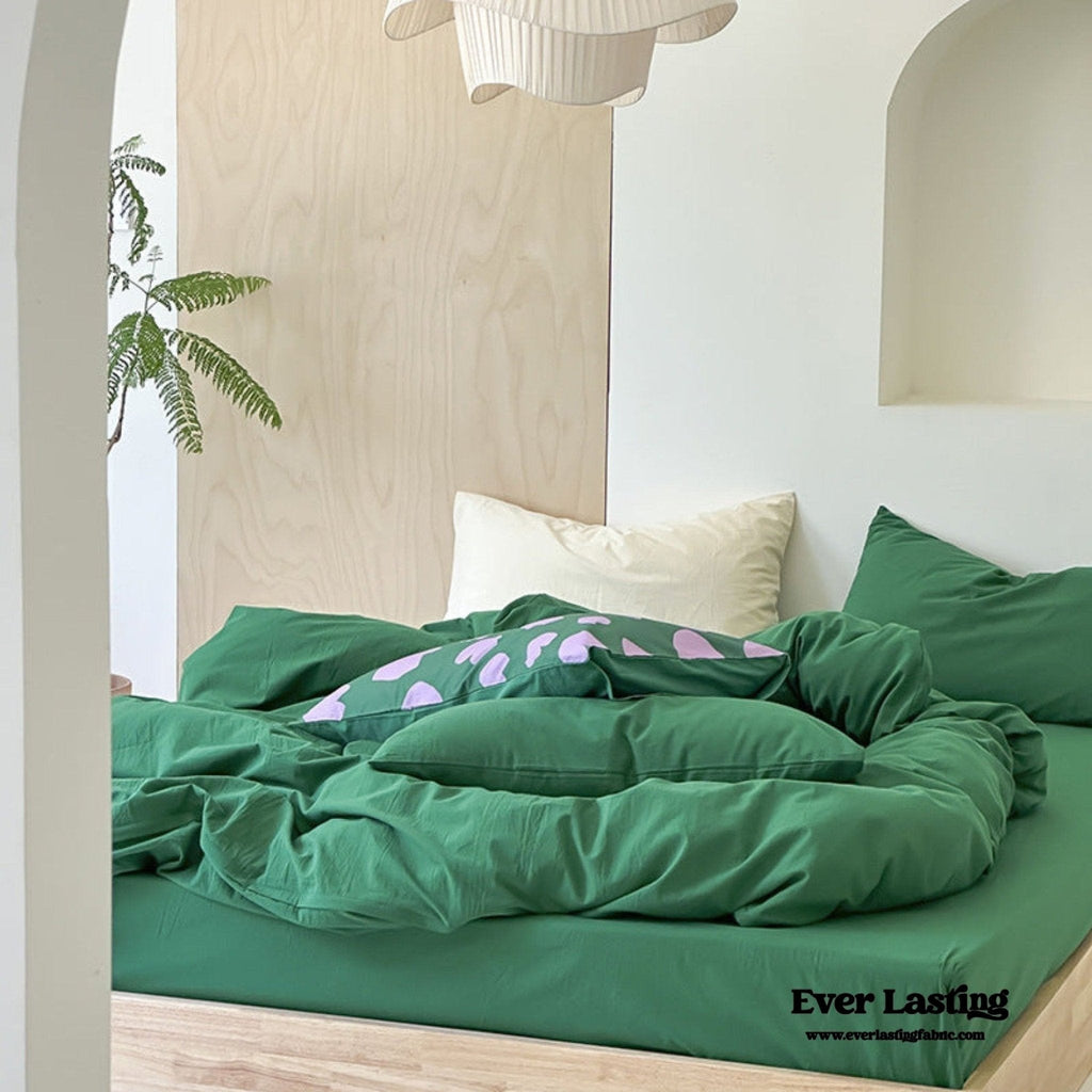 Modern Washed Cotton Bedding Set / Green