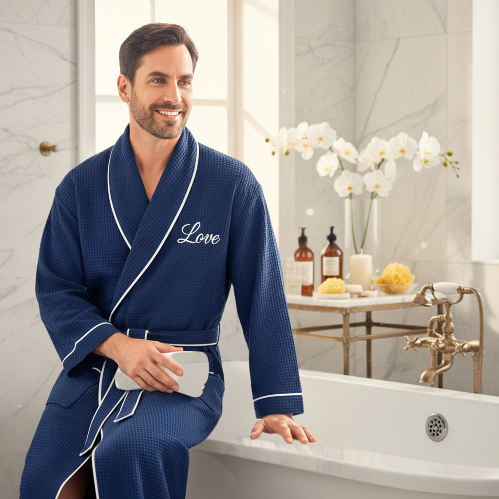 Premium Waffle Piping Robe for Men