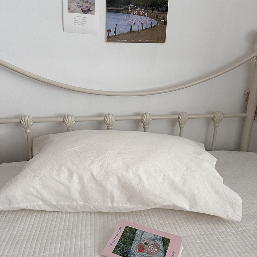 Muted Blush Cotton Pillowcase / Pink Striped