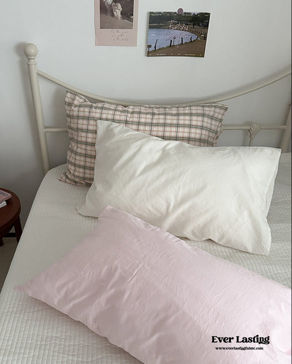Muted Blush Cotton Pillowcase / Pink Striped