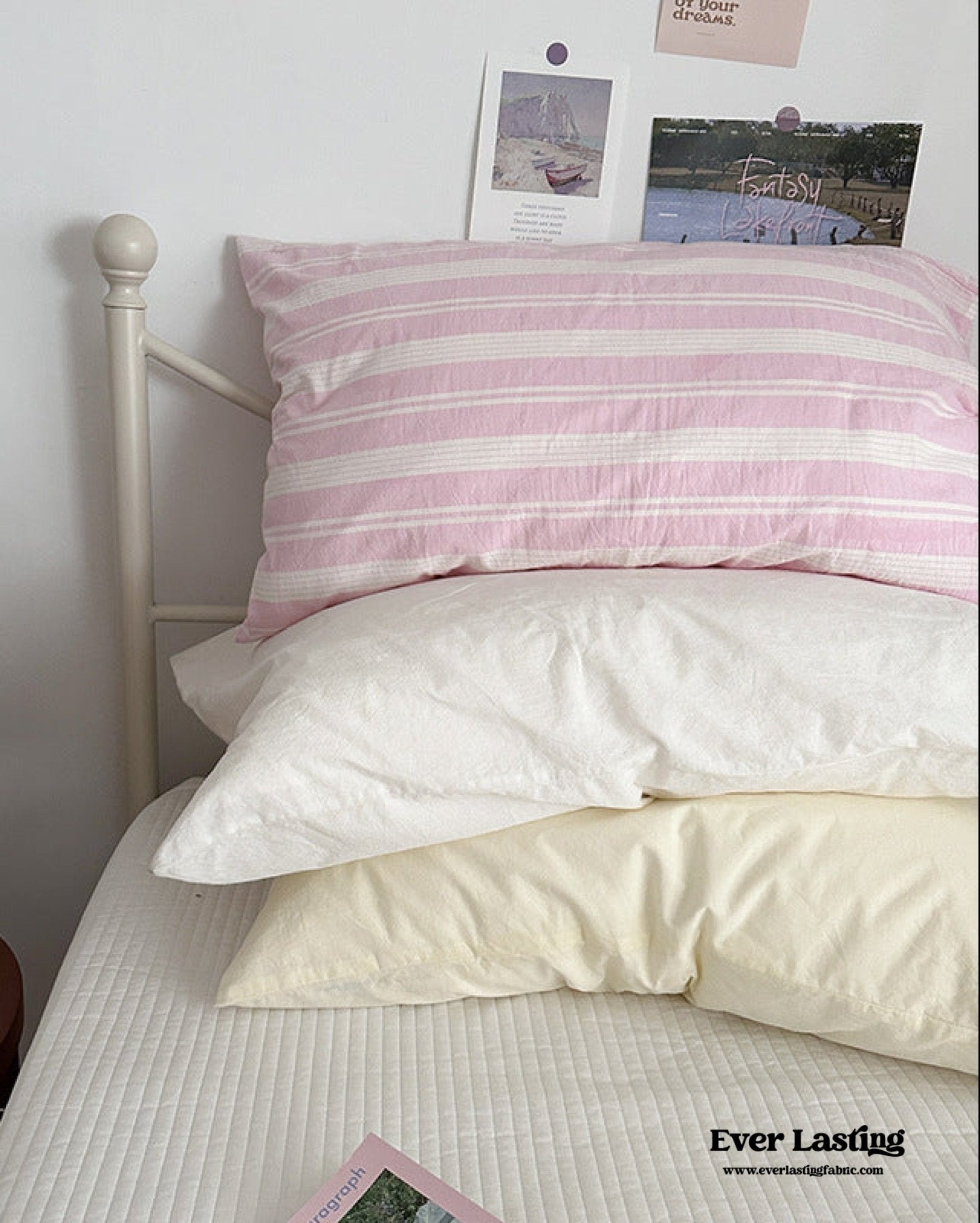 Muted Blush Cotton Pillowcase / Pink Striped