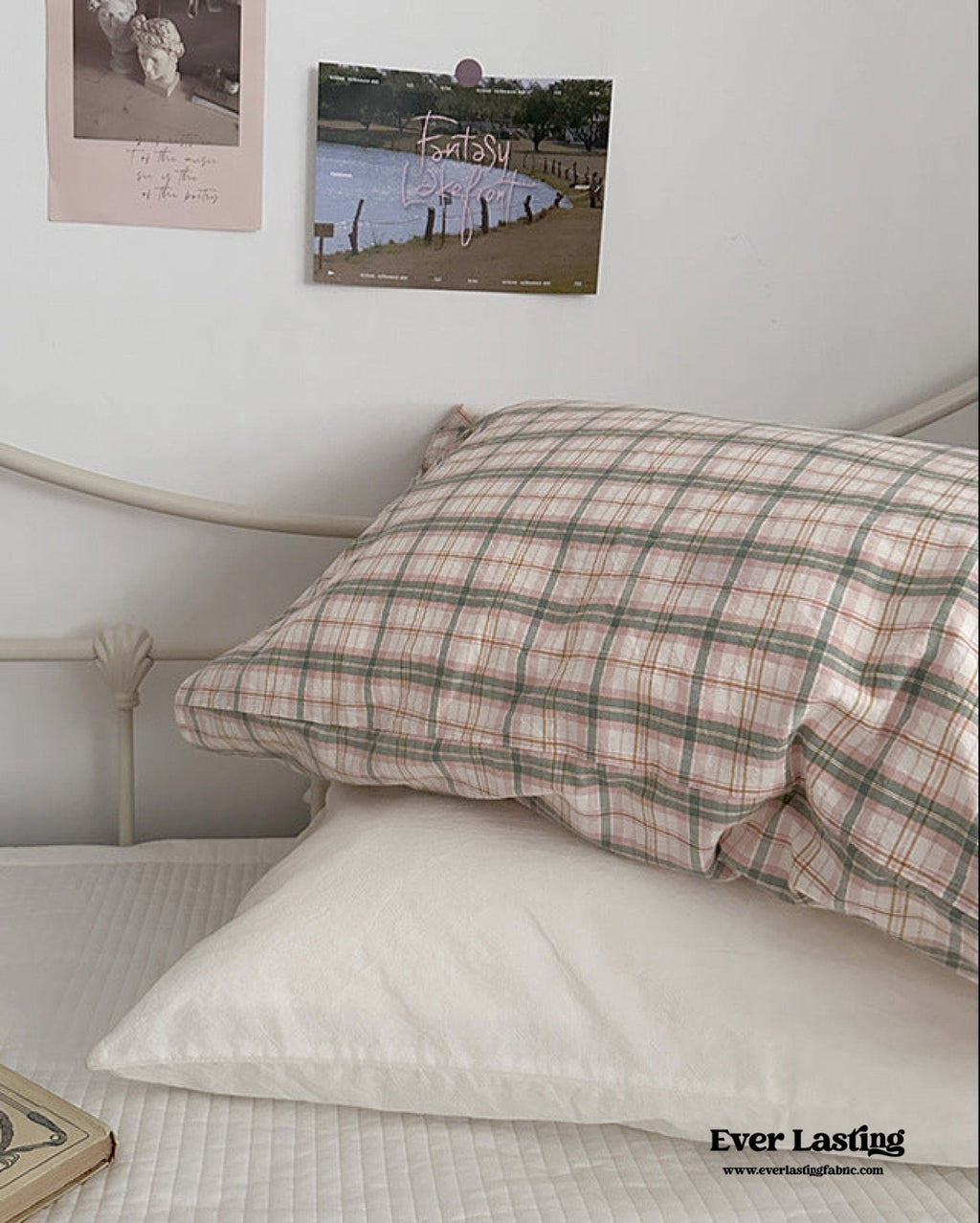 Muted Blush Cotton Pillowcase / Pink Striped