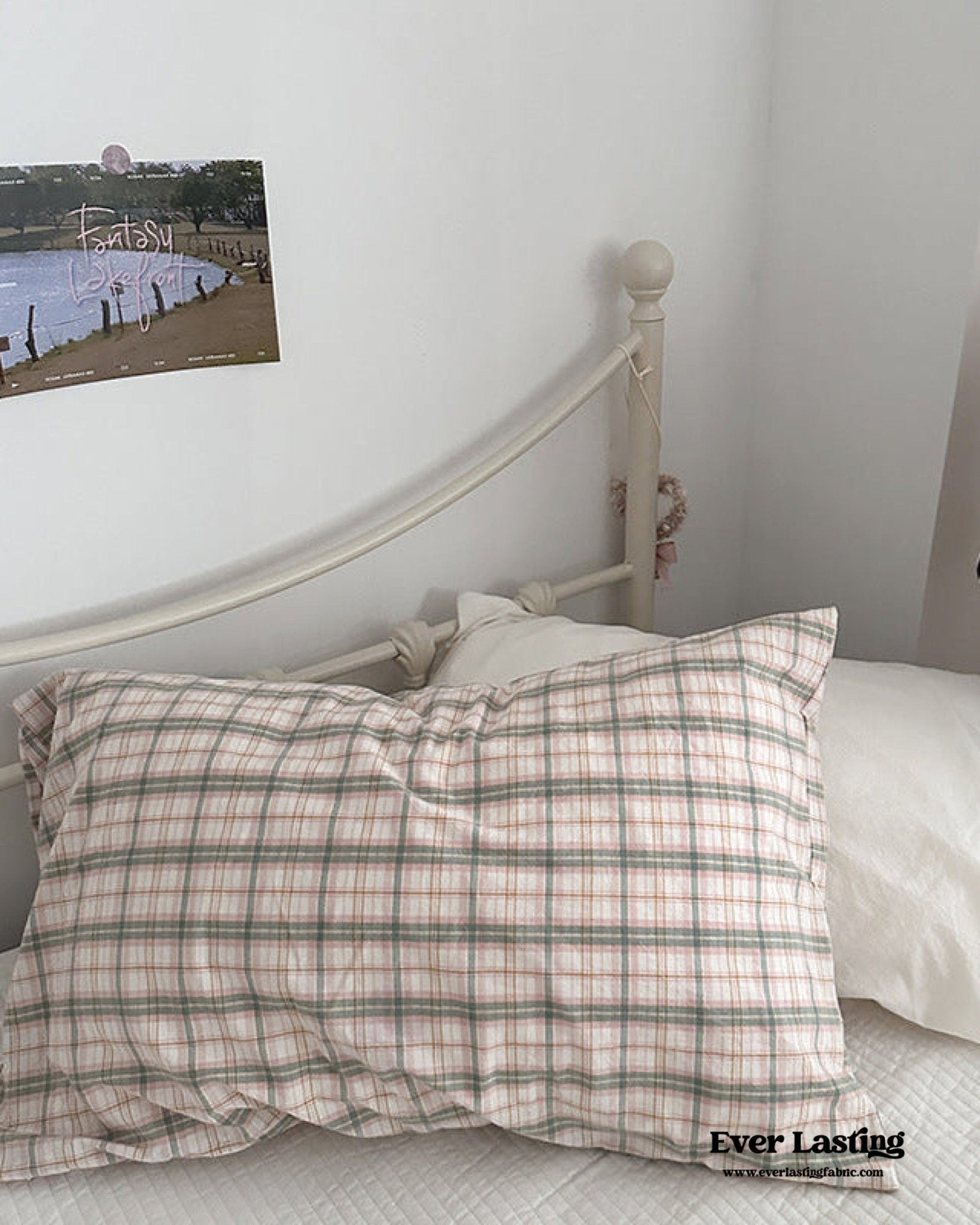 Muted Blush Cotton Pillowcase / Pink Striped