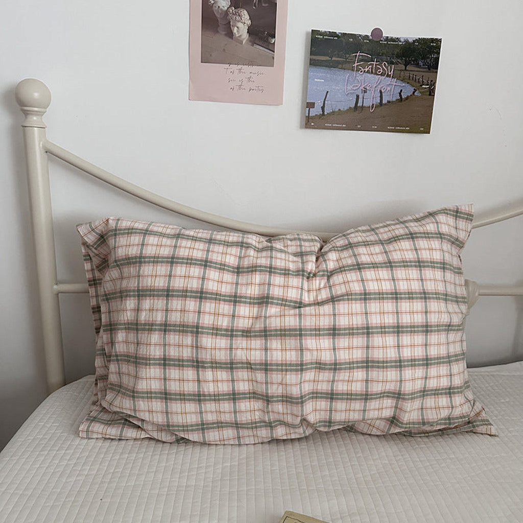 Muted Blush Cotton Pillowcase / Pink Striped