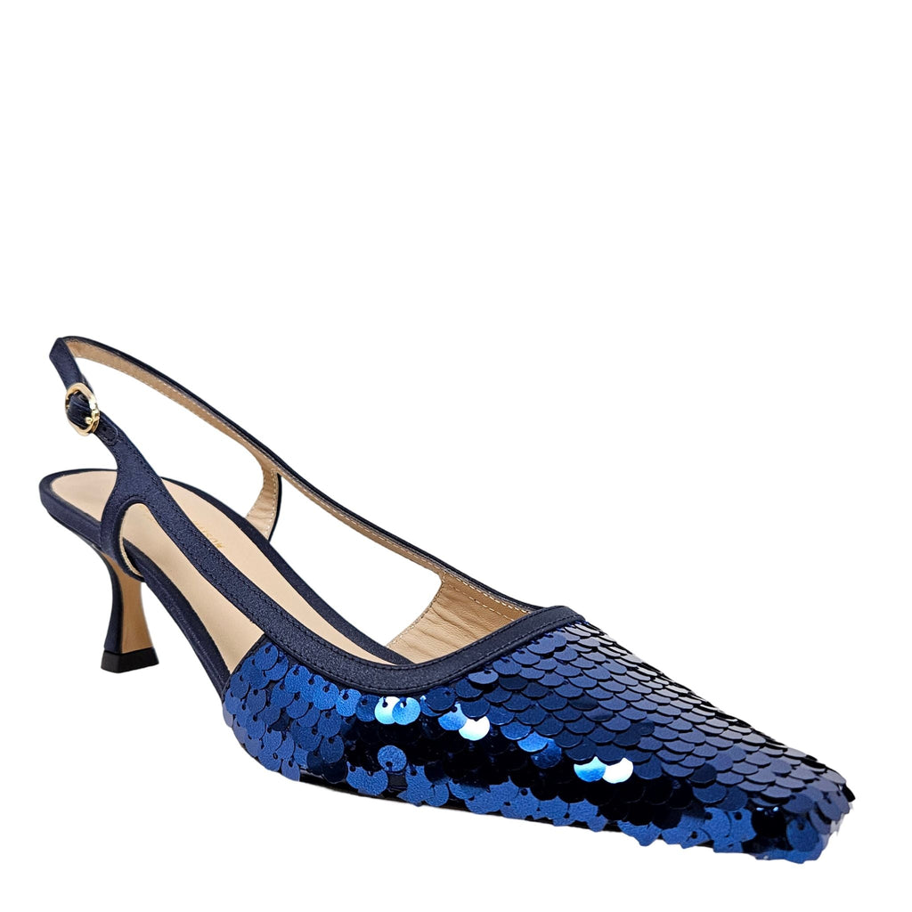 Roberto Festa Navy Sequence Snip Toe Slingback Heel