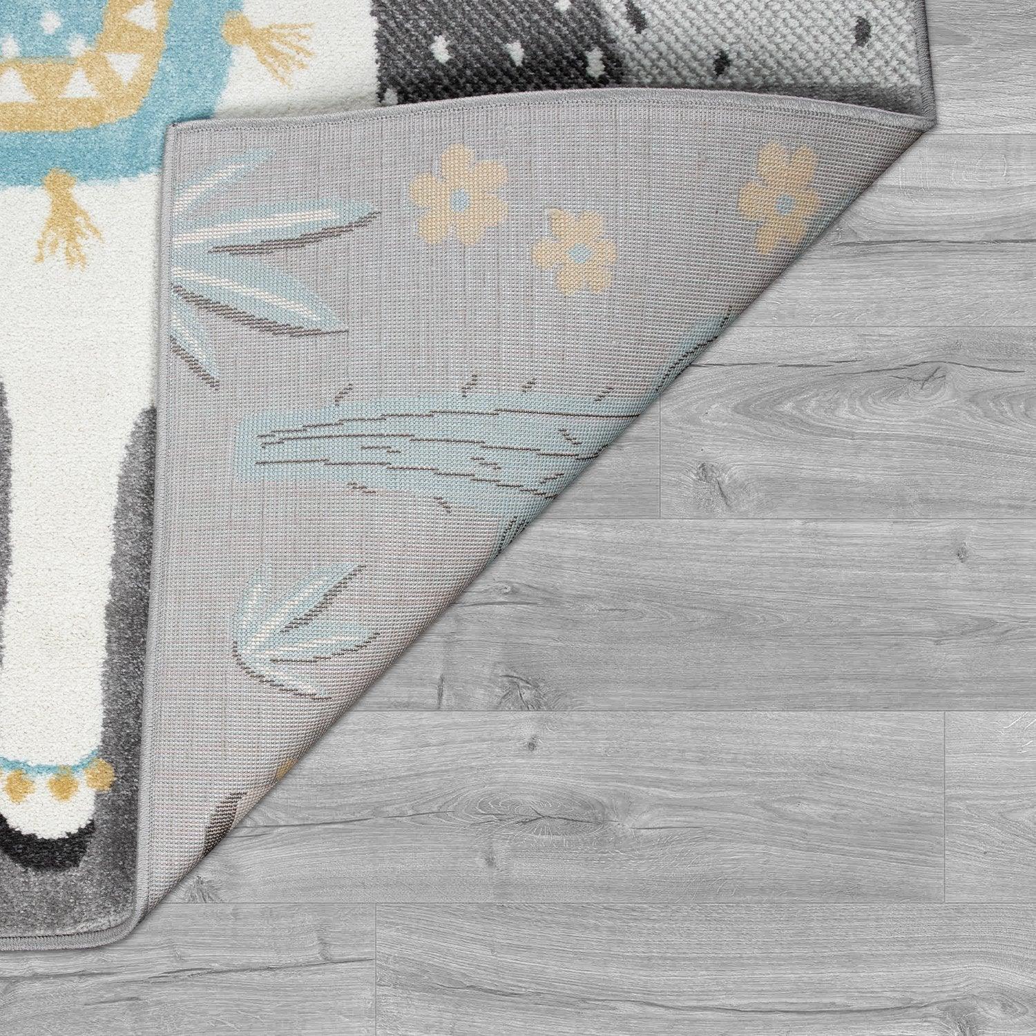 Nursery Rug For Kids Llama, Mountains in Grey Blue Cream