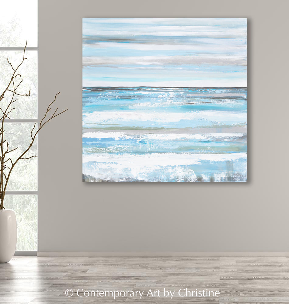 "Coastal Wishes" GICLEE PRINT Art Abstract Painting Light Blue White Grey Coastal Seascape Minimalist Wall Art