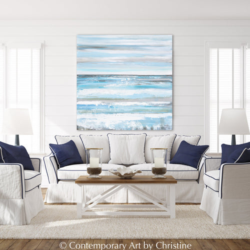"Coastal Wishes" GICLEE PRINT Art Abstract Painting Light Blue White Grey Coastal Seascape Minimalist Wall Art