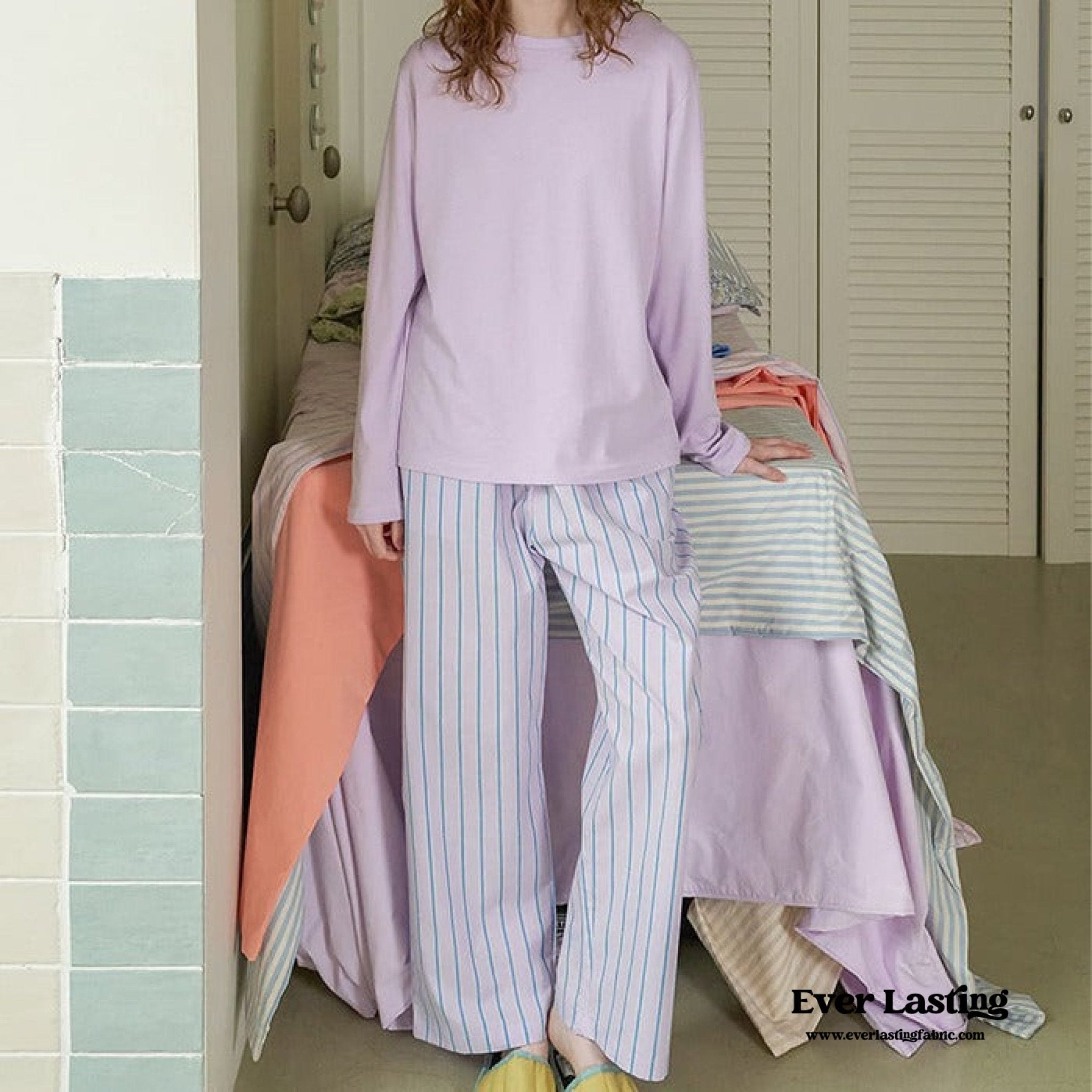 Pastel Striped Pajama Set / Purple