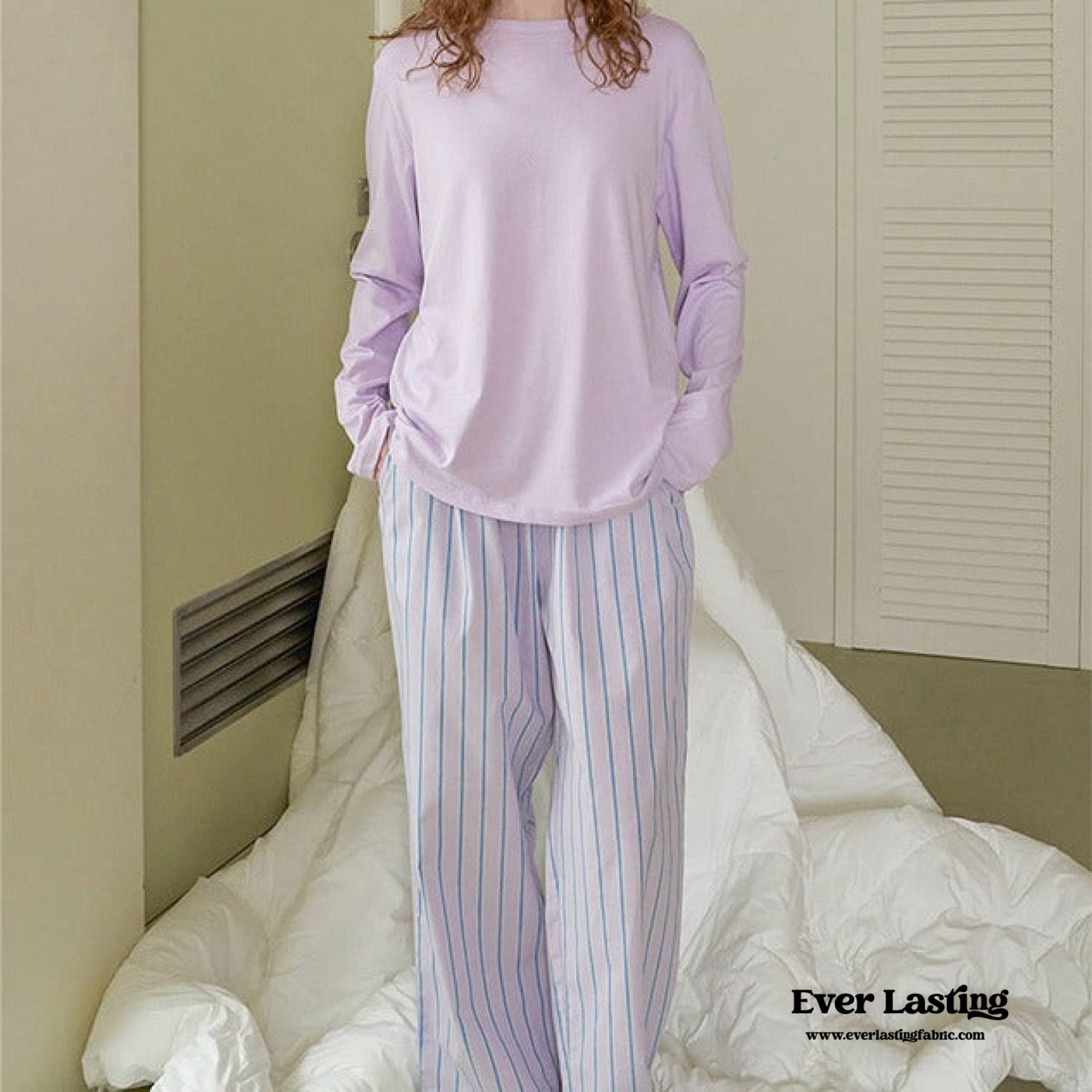 Pastel Striped Pajama Set / Purple