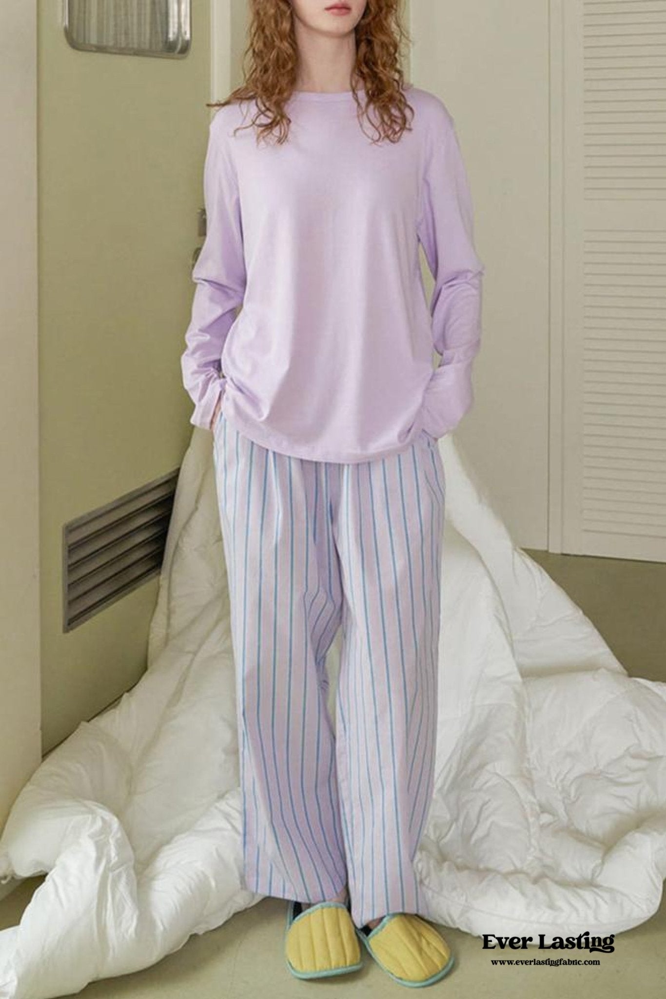 Pastel Striped Pajama Set / Purple