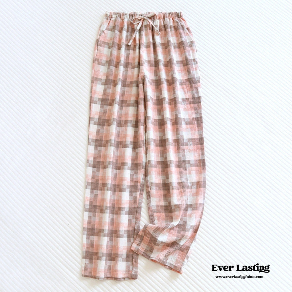 Plaid Washed Cotton Pajama Pants / Blue